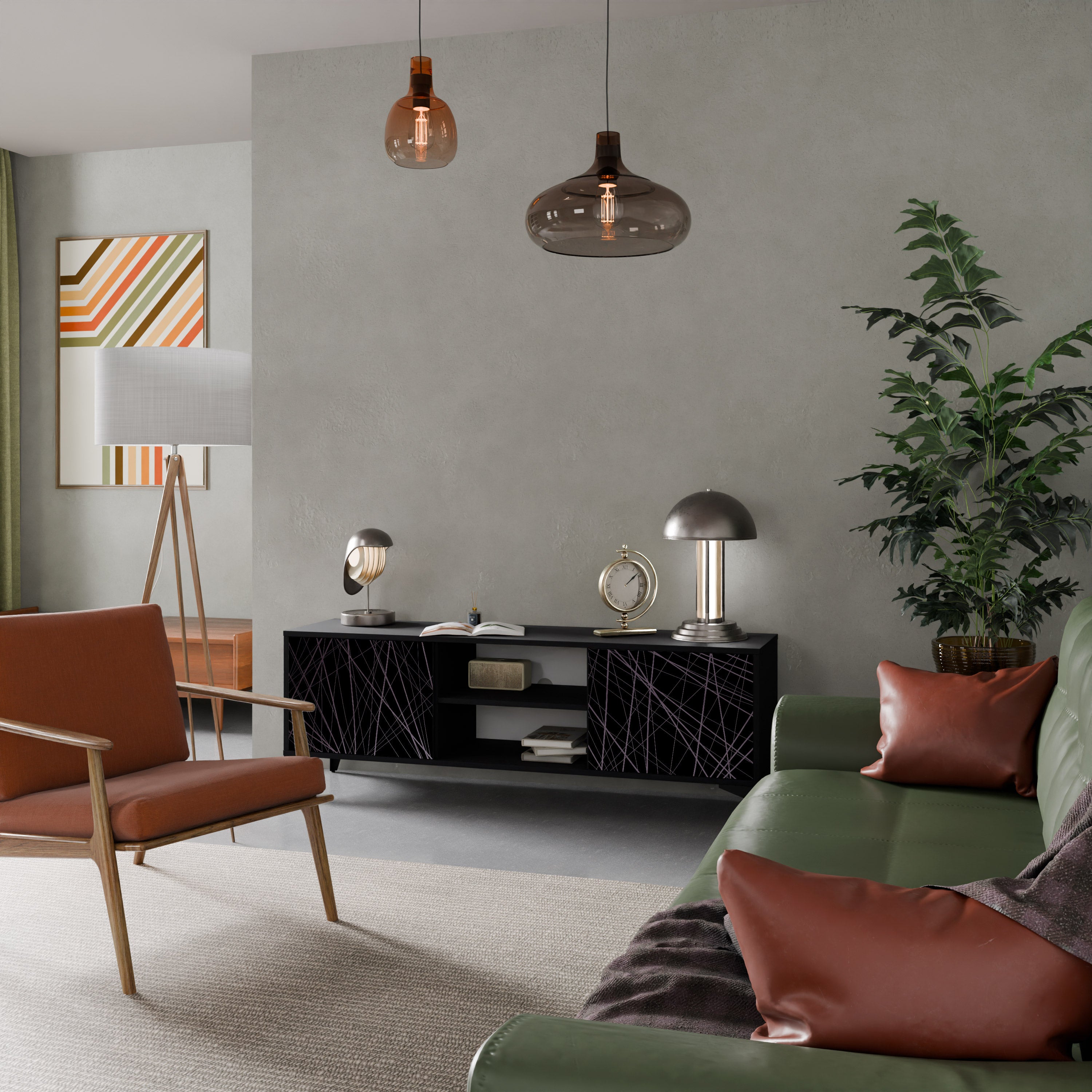 Mueble de TV de 2 puertas SHIMMER SPIDEGRAM con acabado negro