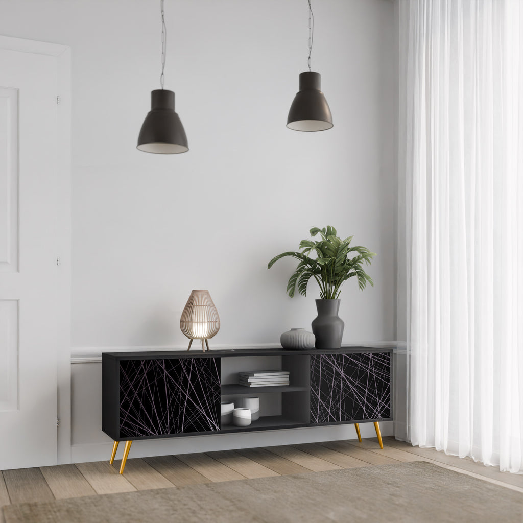 Mueble de TV de 2 puertas SHIMMER SPIDEGRAM con acabado negro