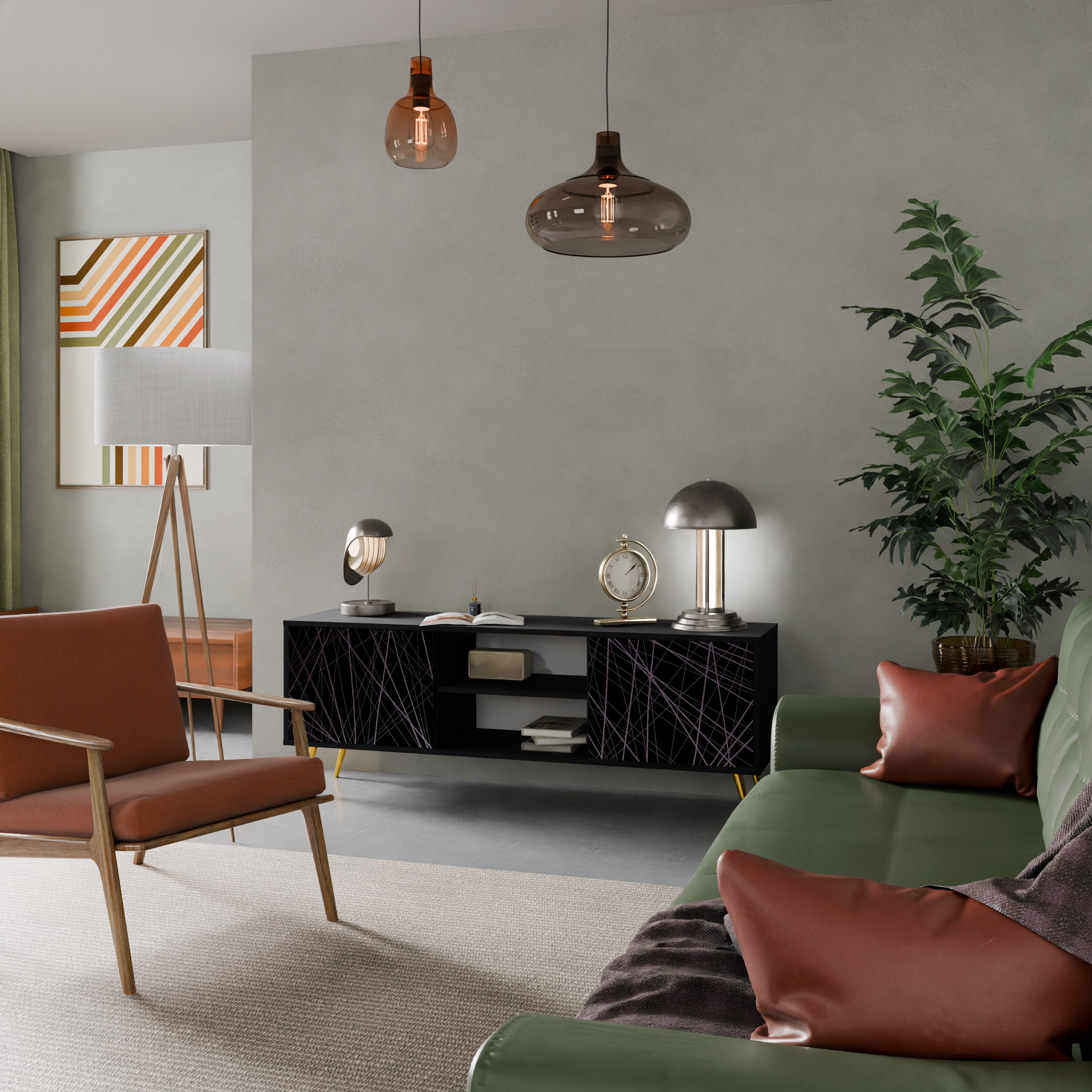 Mueble de TV de 2 puertas SHIMMER SPIDEGRAM con acabado negro