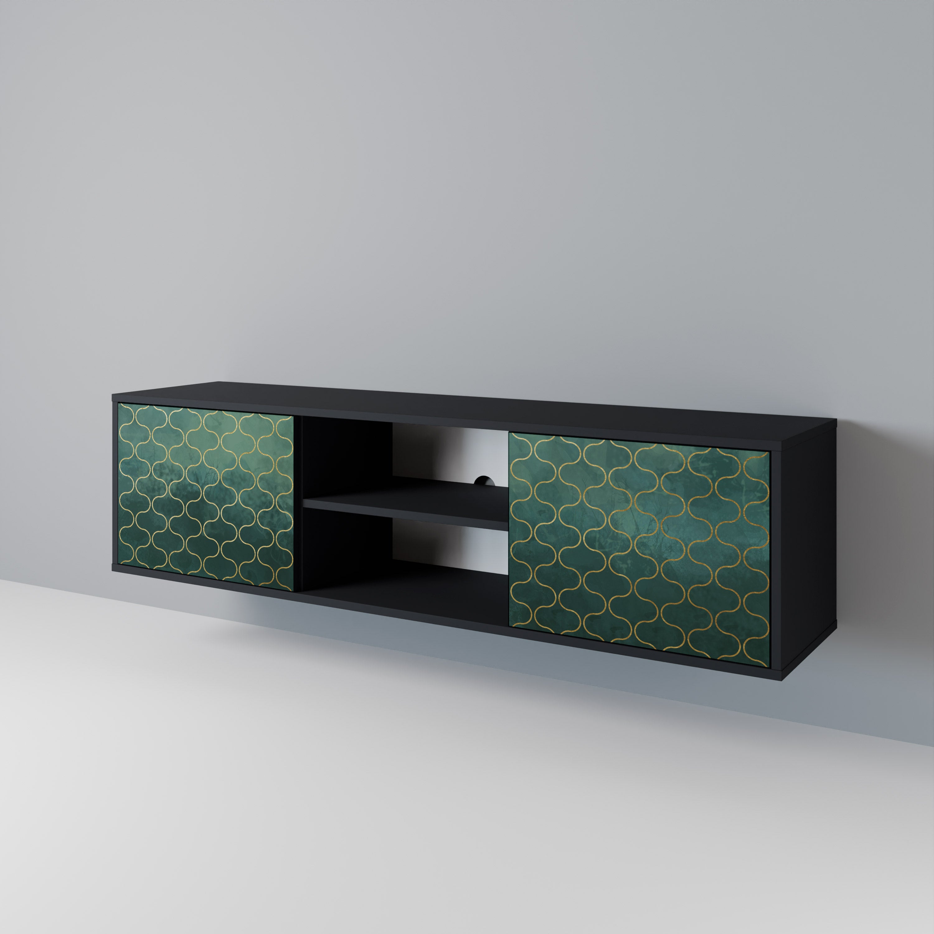 Mueble de TV de 2 puertas TESSELATED GREENERY en acabado negro