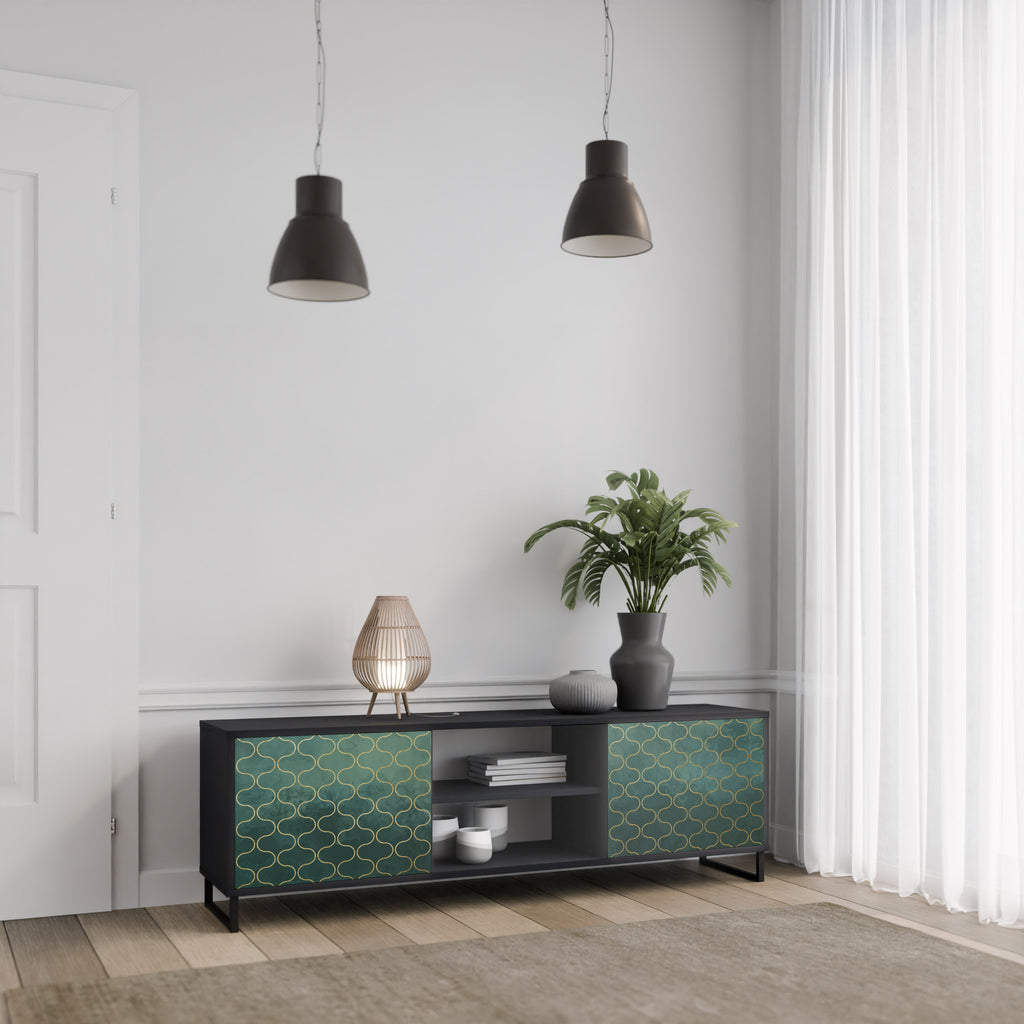 Mueble de TV de 2 puertas TESSELATED GREENERY en acabado negro