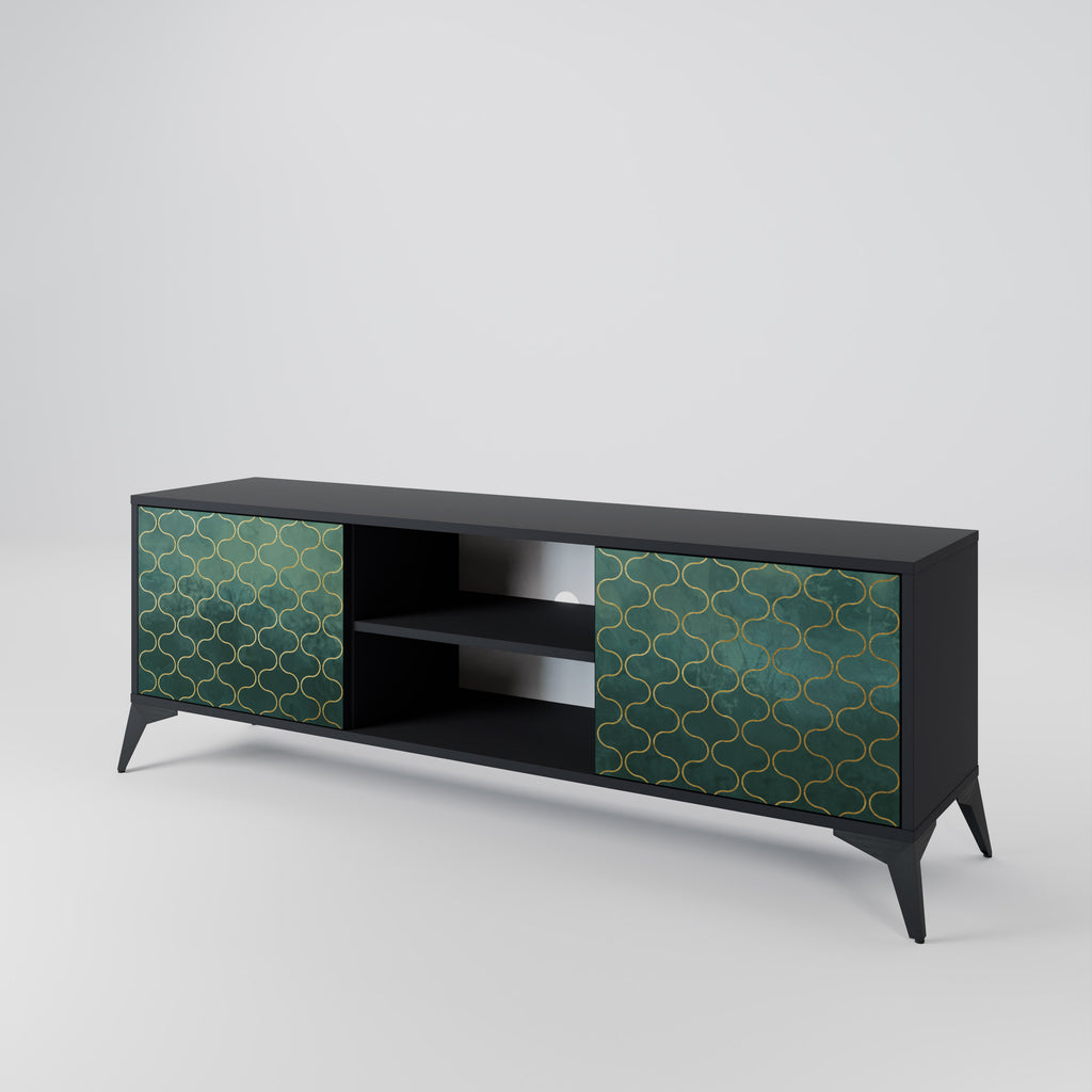 Mueble de TV de 2 puertas TESSELATED GREENERY en acabado negro