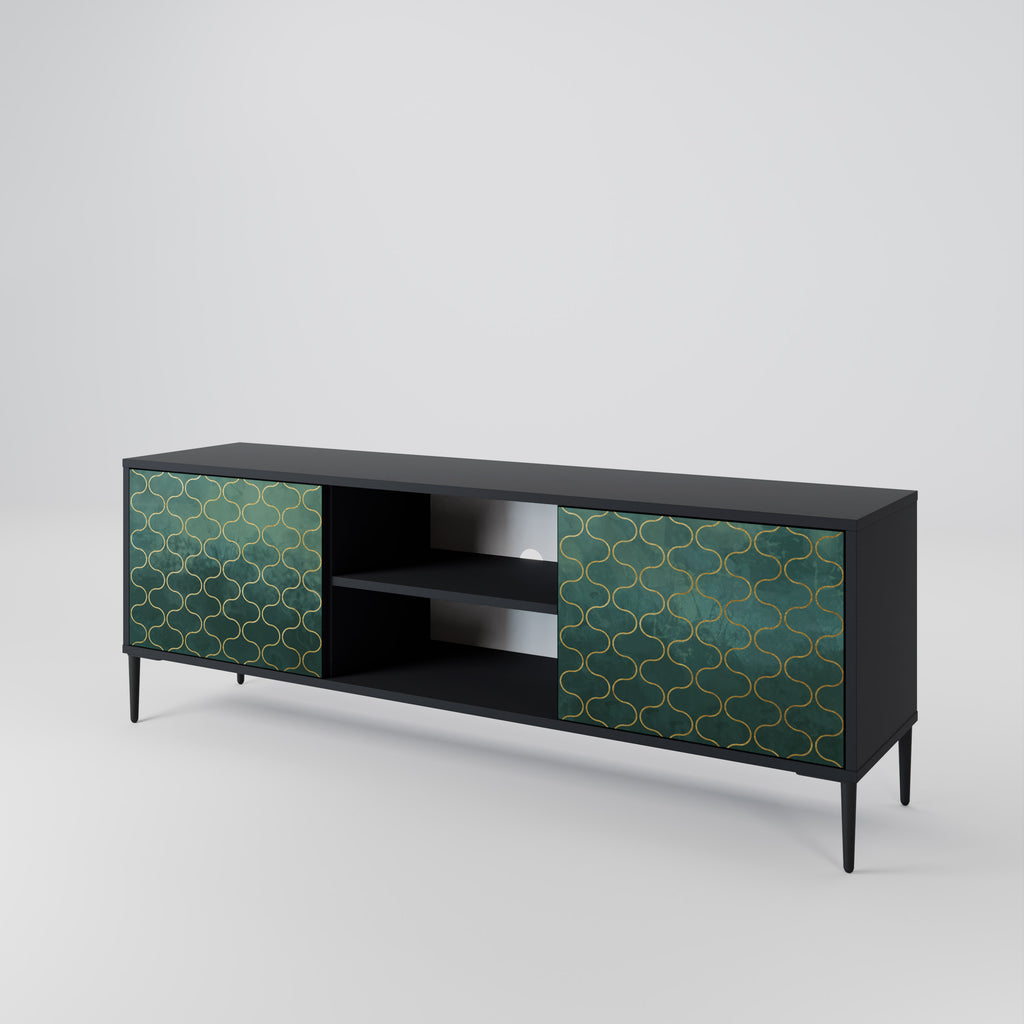 Mueble de TV de 2 puertas TESSELATED GREENERY en acabado negro