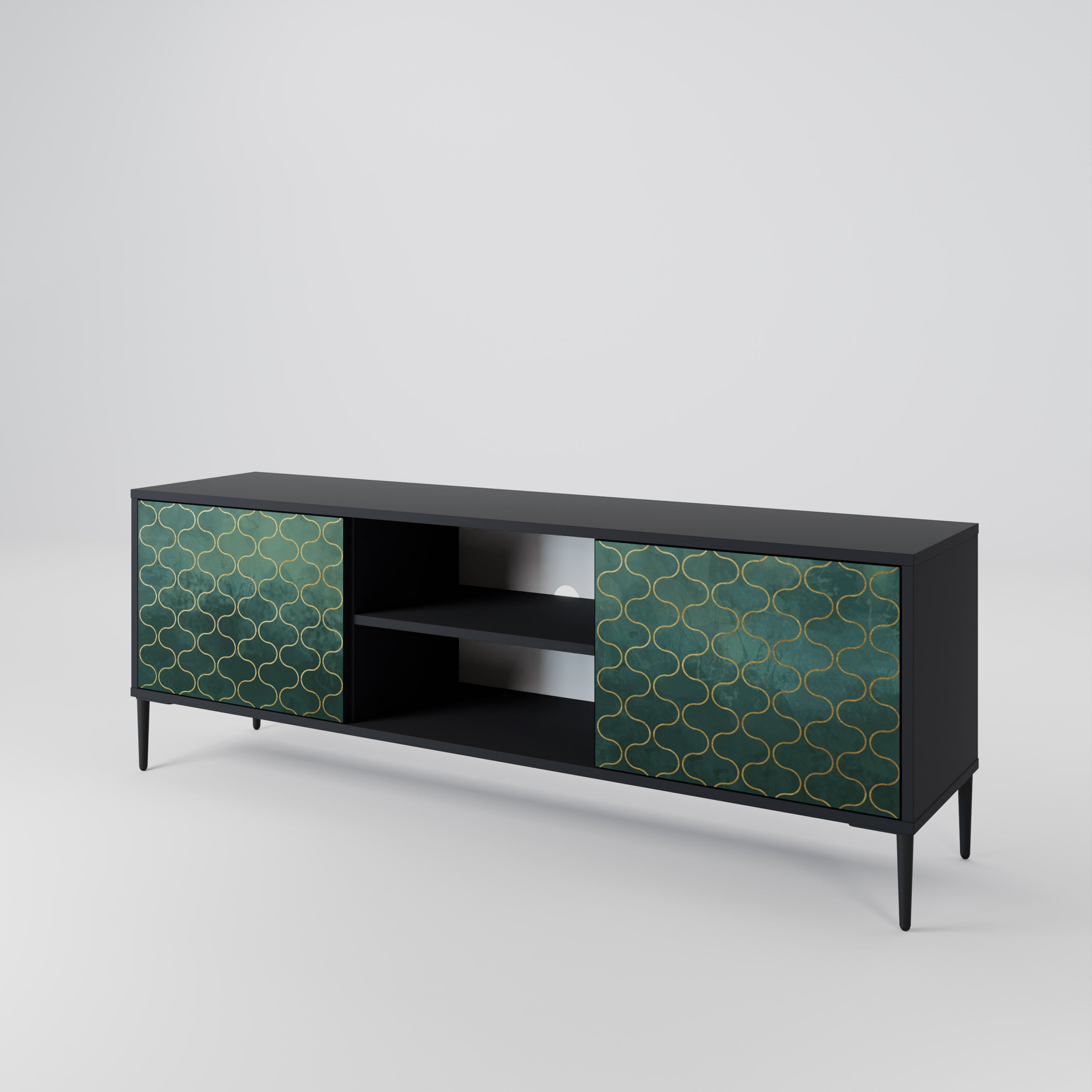 Mueble de TV de 2 puertas TESSELATED GREENERY en acabado negro