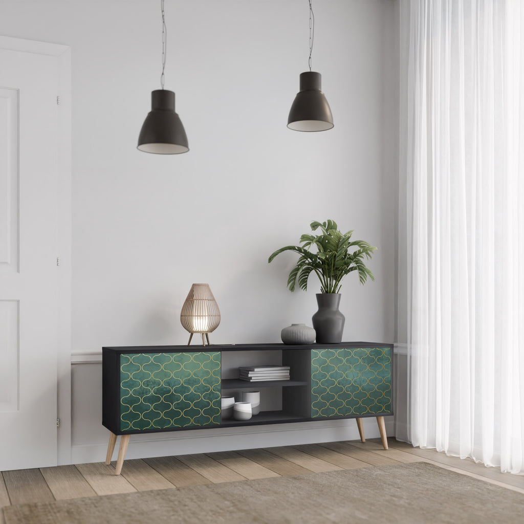 Mueble de TV de 2 puertas TESSELATED GREENERY en acabado negro