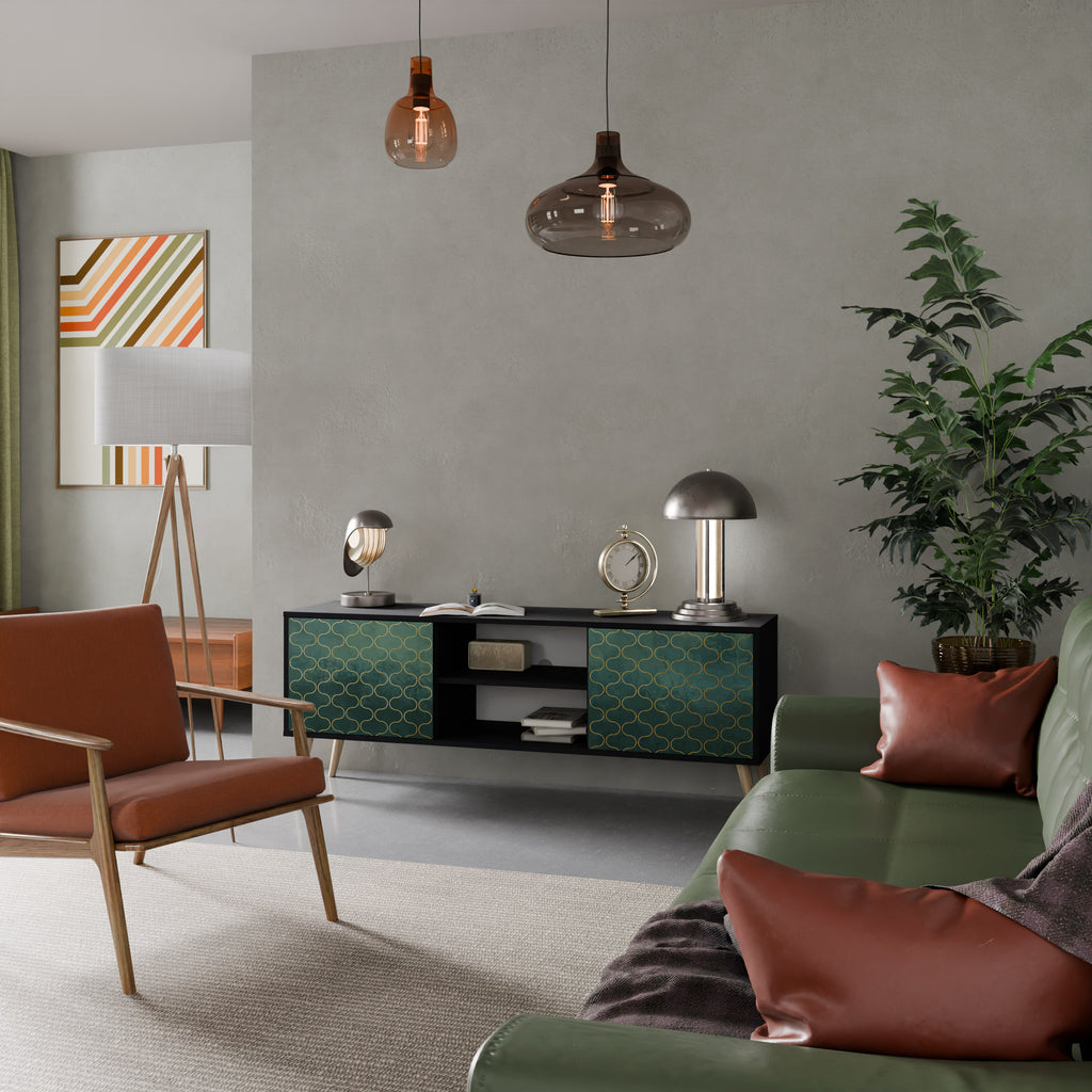 Mueble de TV de 2 puertas TESSELATED GREENERY en acabado negro