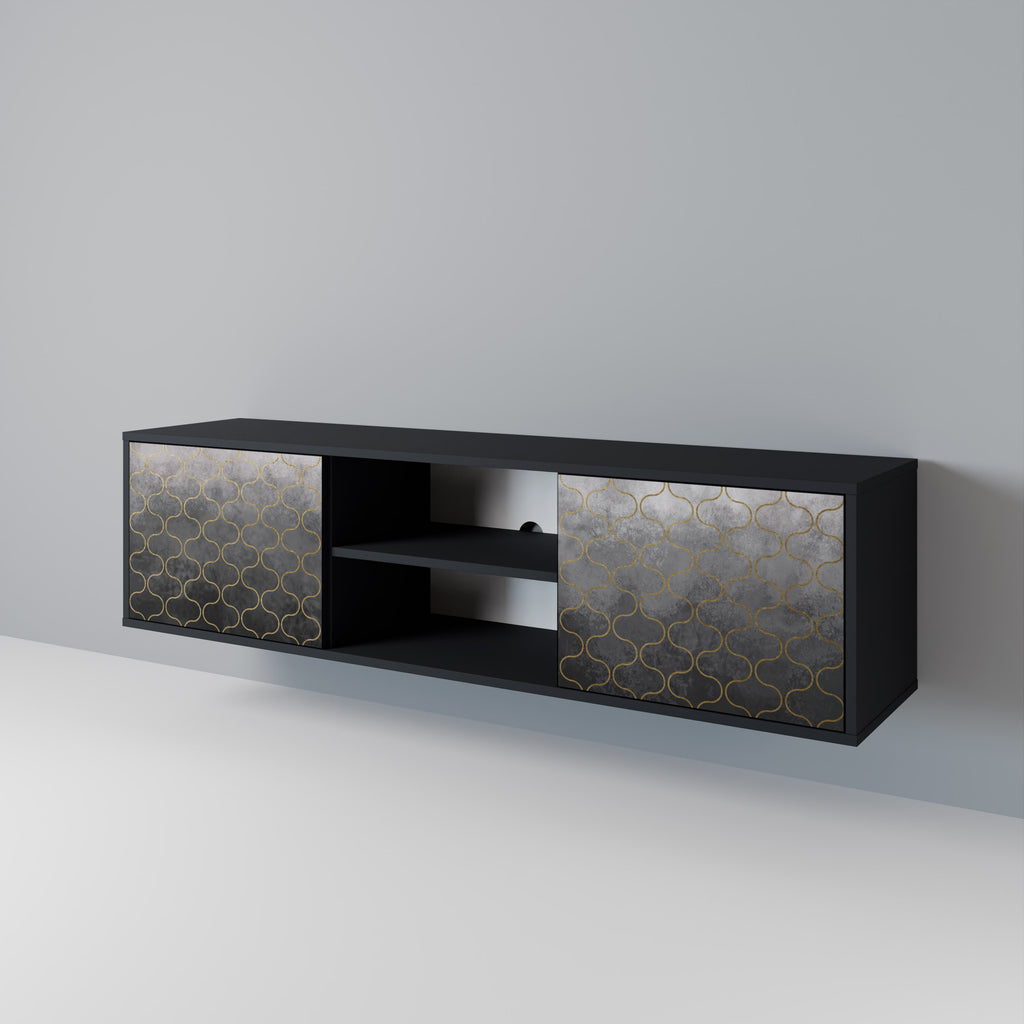 Mueble para TV de 2 puertas en color grisáceo teselado con acabado negro