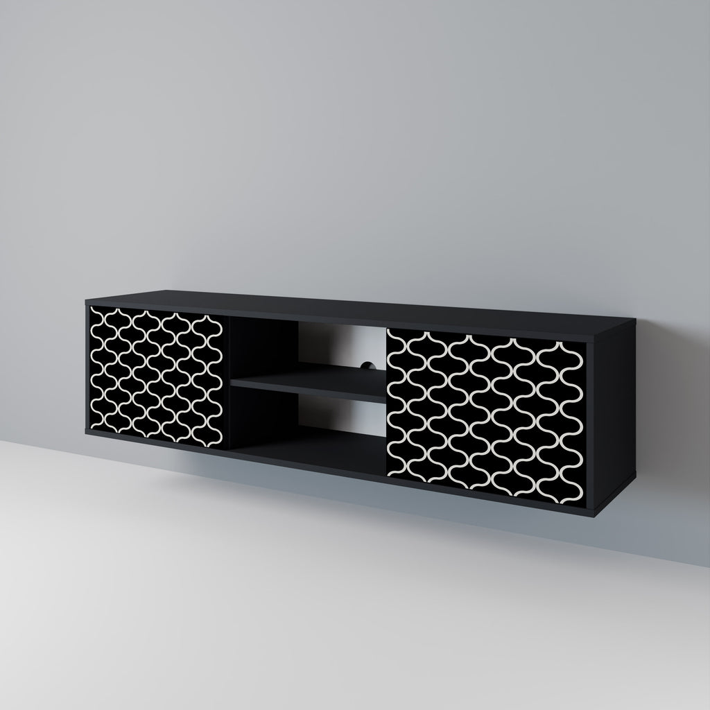 Mueble para TV de 2 puertas TESSELATED BLACKNESS con acabado negro