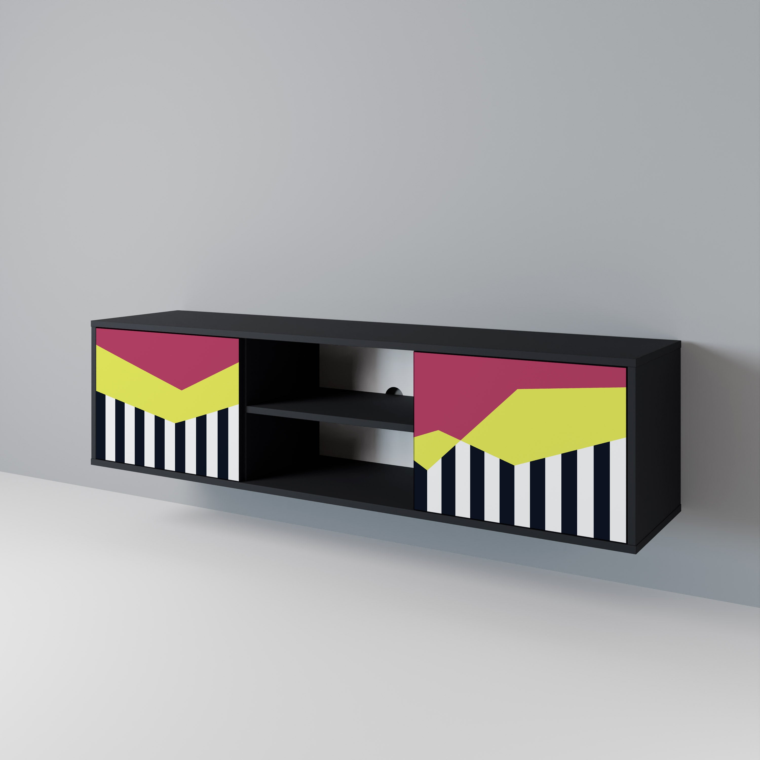 Mueble de TV PIANO FANTASY de 2 puertas con acabado negro