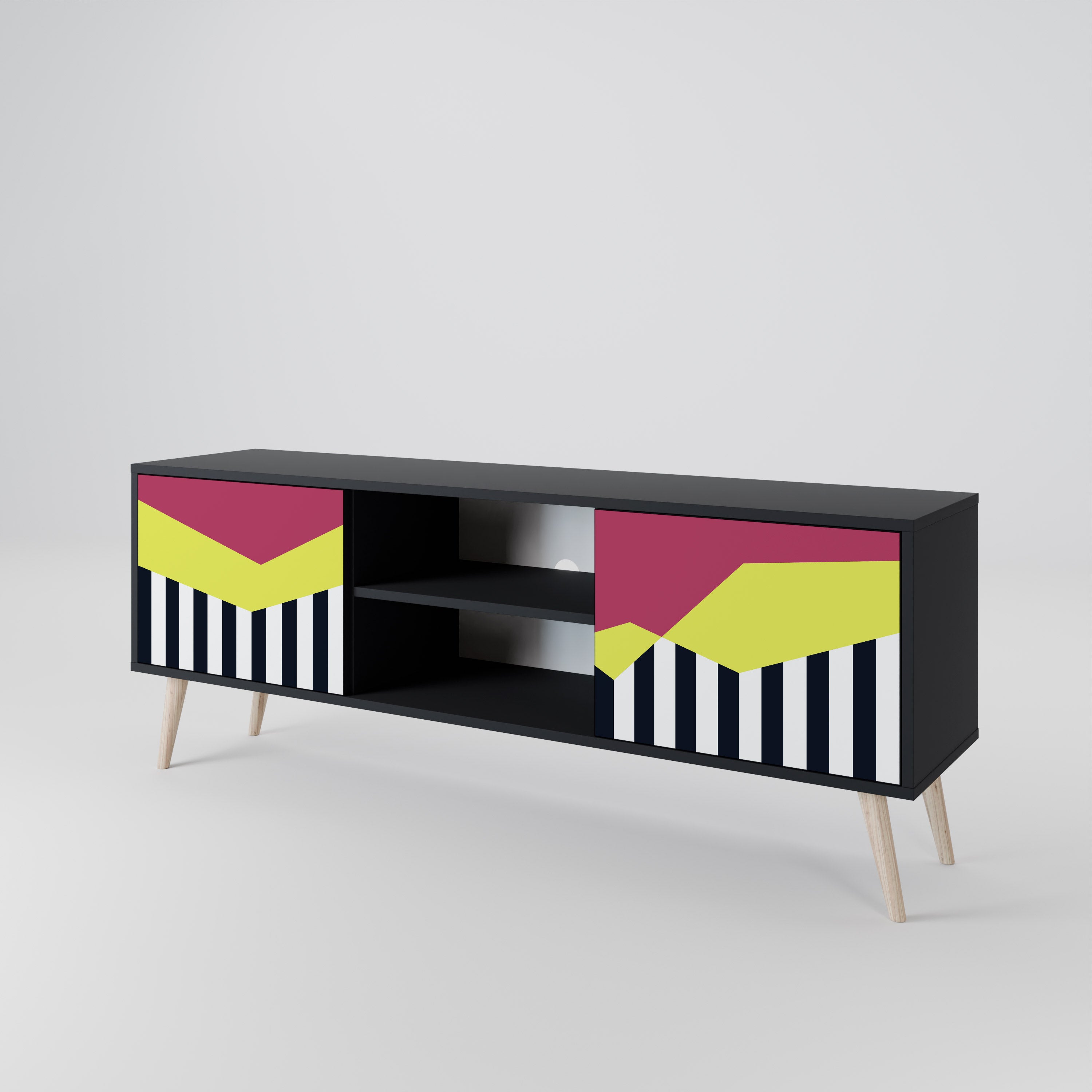 Mueble de TV PIANO FANTASY de 2 puertas con acabado negro