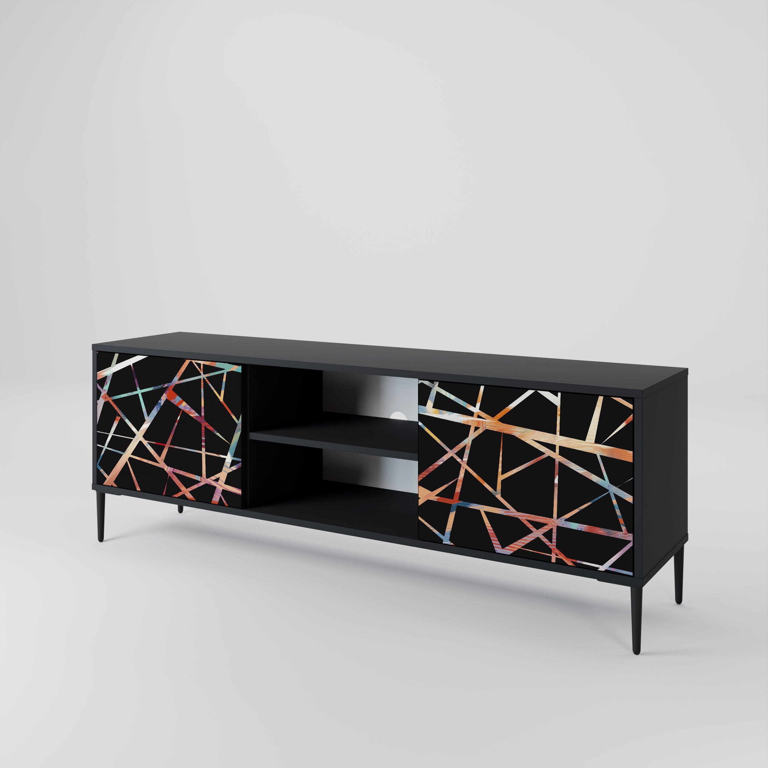 Mueble de TV de 2 puertas POLYGON VERVE con acabado negro