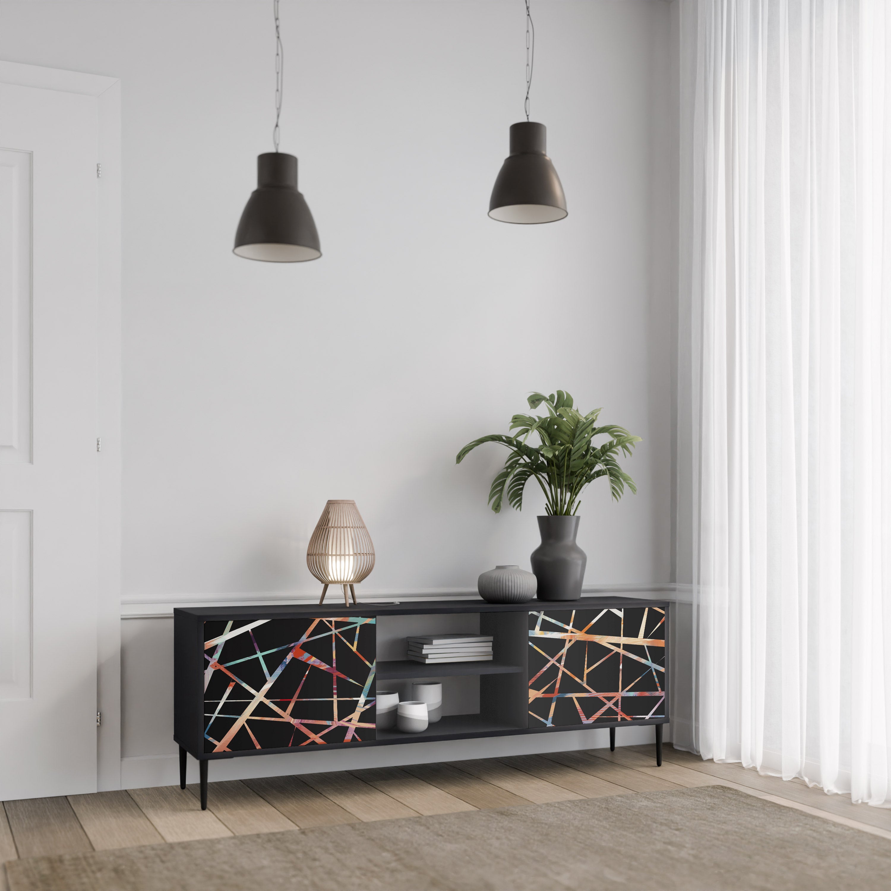 Mueble de TV de 2 puertas POLYGON VERVE con acabado negro