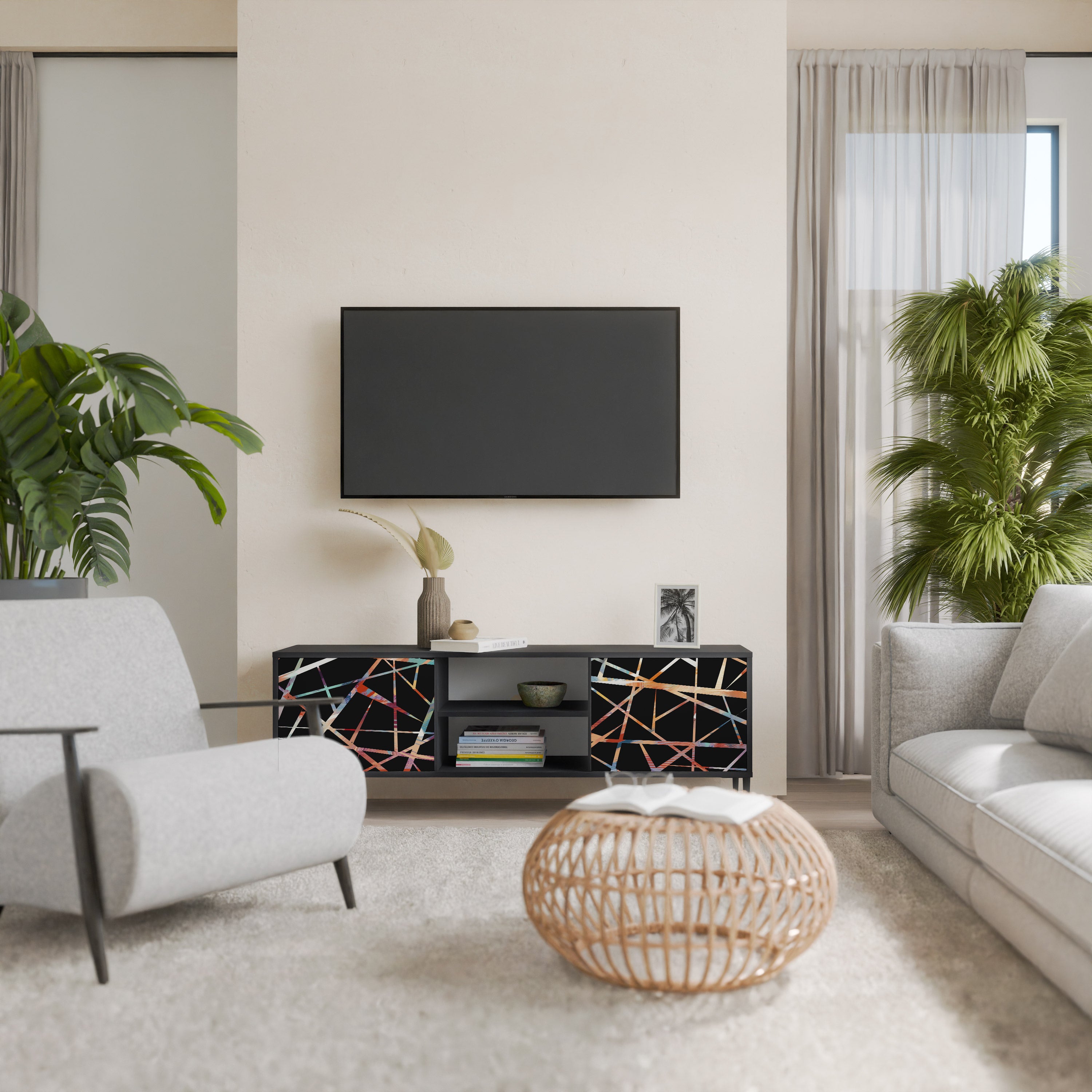 Mueble de TV de 2 puertas POLYGON VERVE con acabado negro