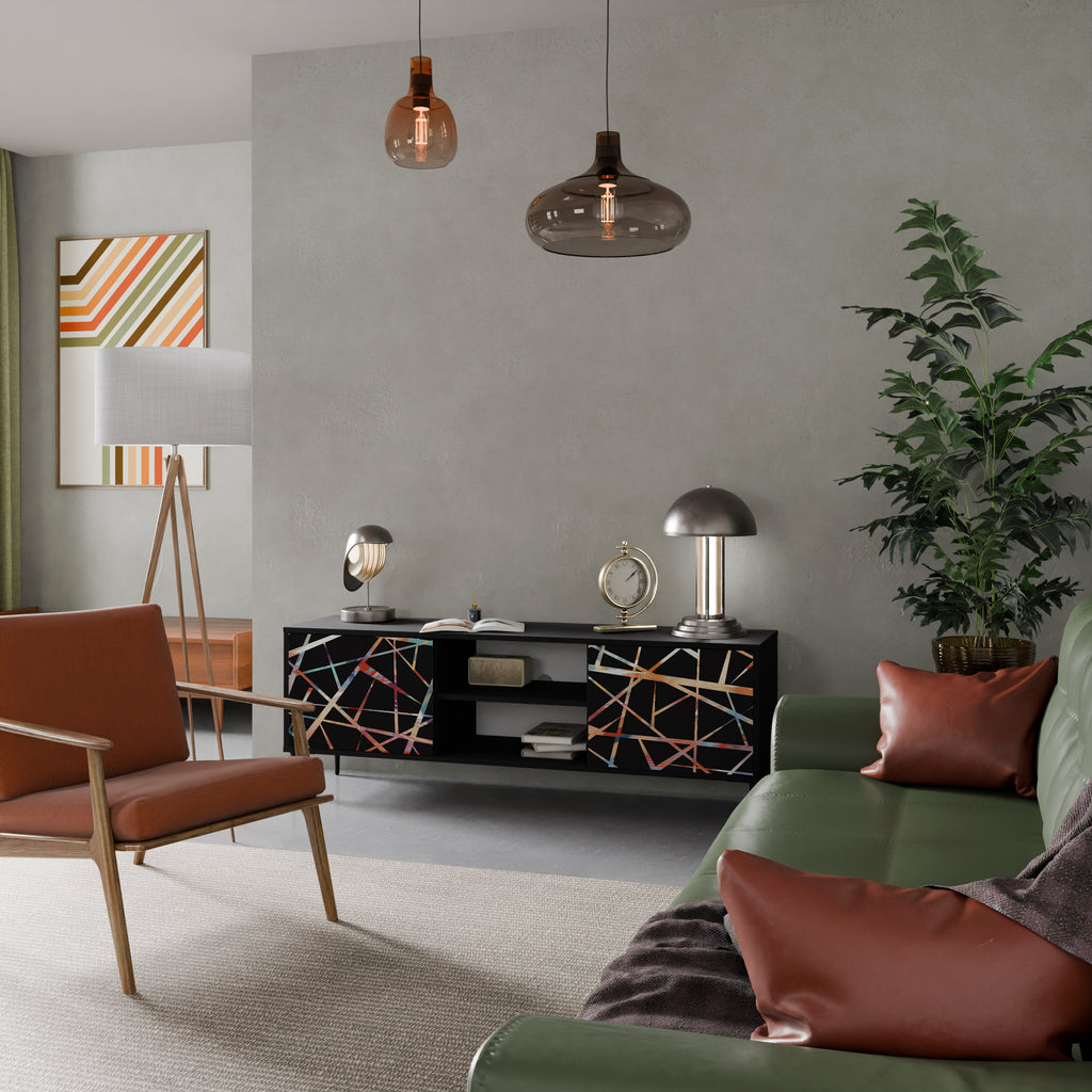 Mueble de TV de 2 puertas POLYGON VERVE con acabado negro