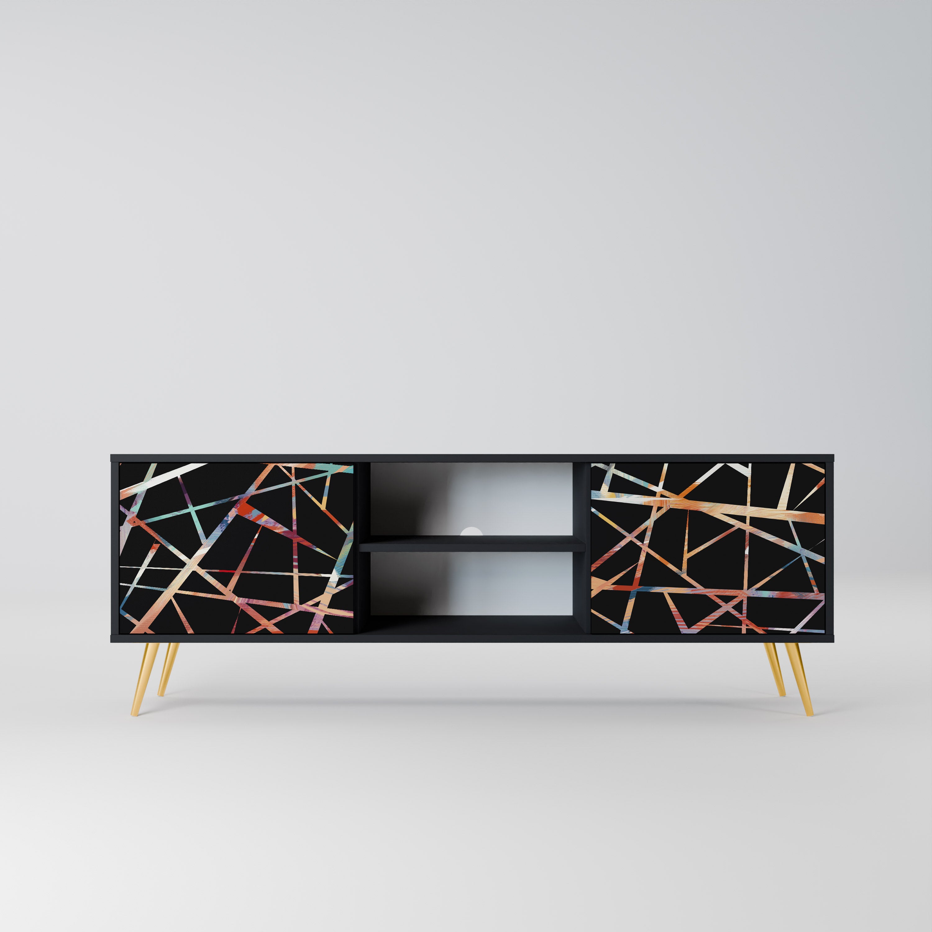 Mueble de TV de 2 puertas POLYGON VERVE con acabado negro