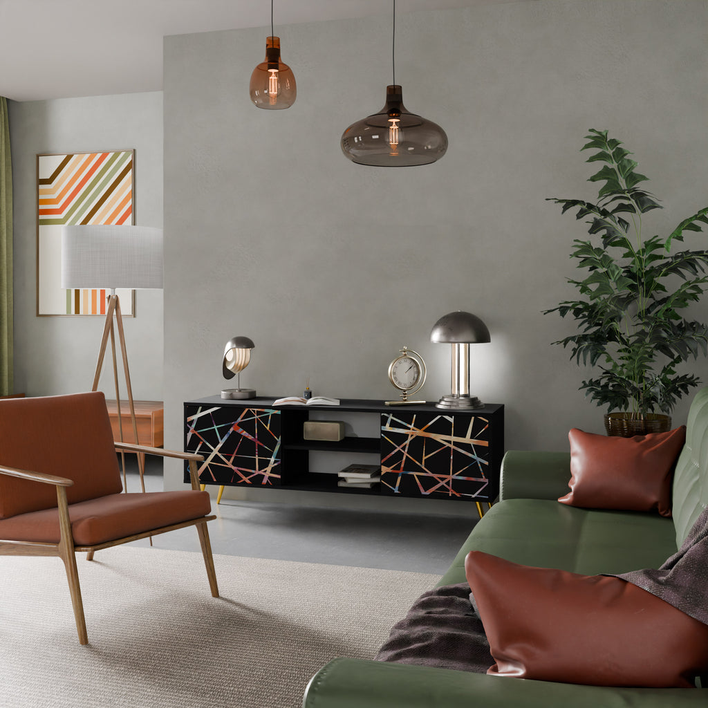 Mueble de TV de 2 puertas POLYGON VERVE con acabado negro