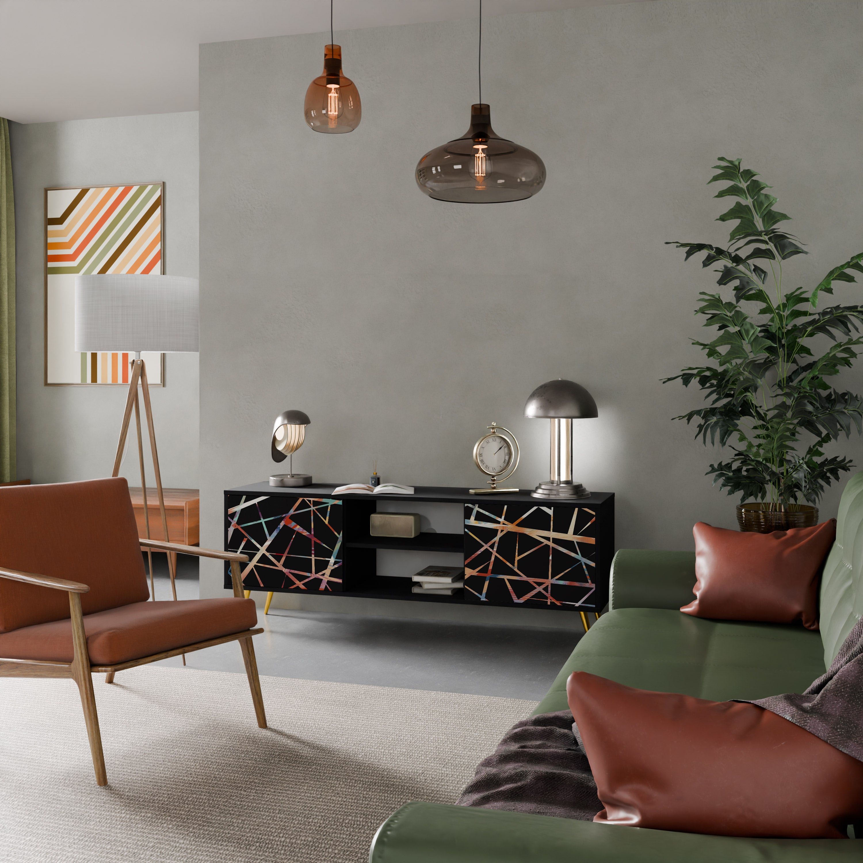 Mueble de TV de 2 puertas POLYGON VERVE con acabado negro