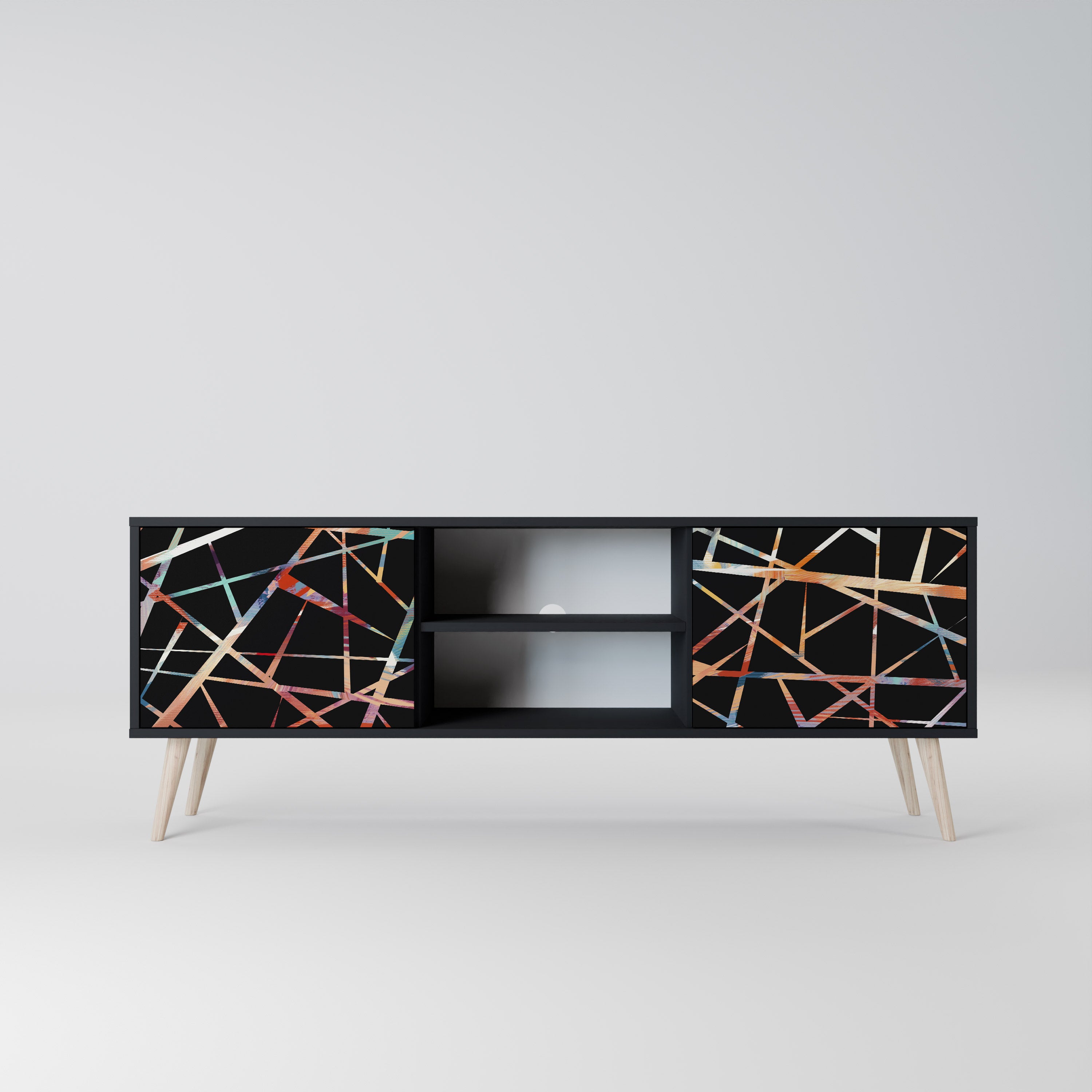 Mueble de TV de 2 puertas POLYGON VERVE con acabado negro