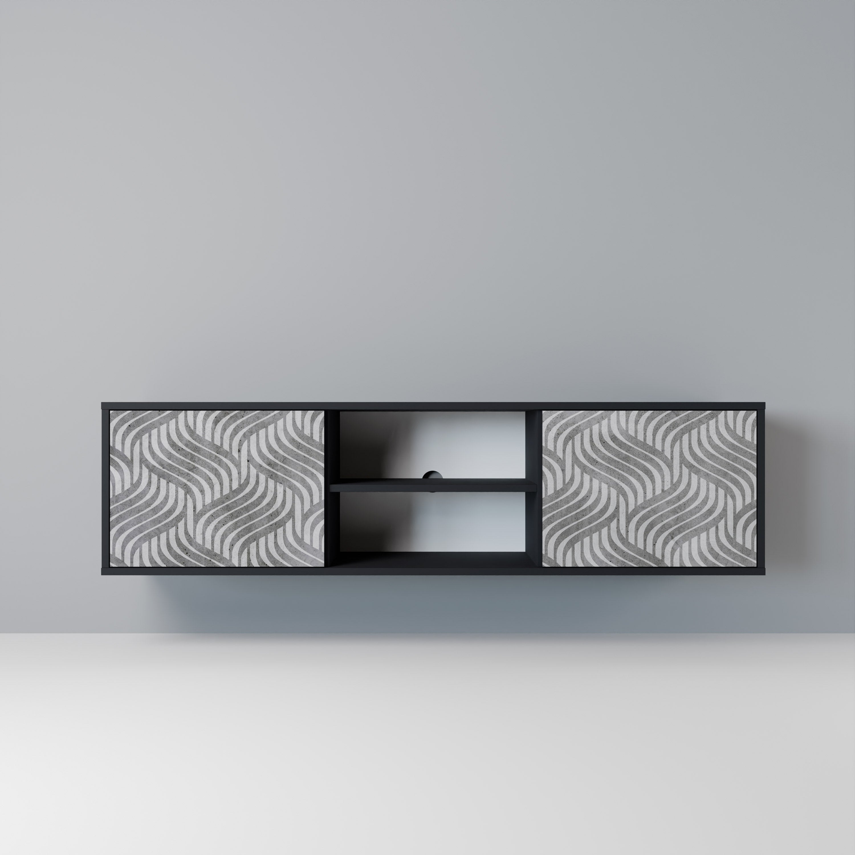 Mueble de TV de 2 puertas CONCRETE MOVEMENT con acabado negro