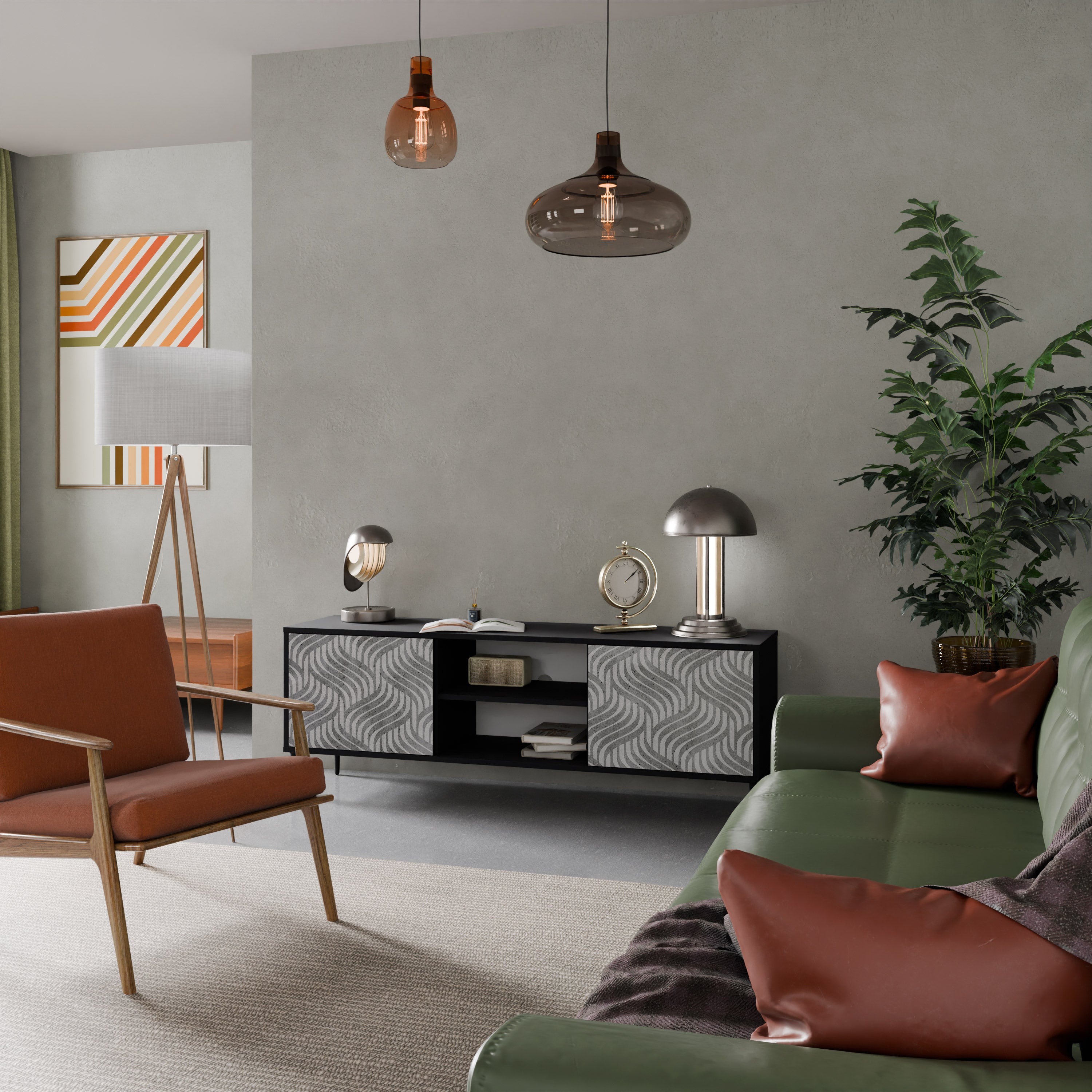 Mueble de TV de 2 puertas CONCRETE MOVEMENT con acabado negro