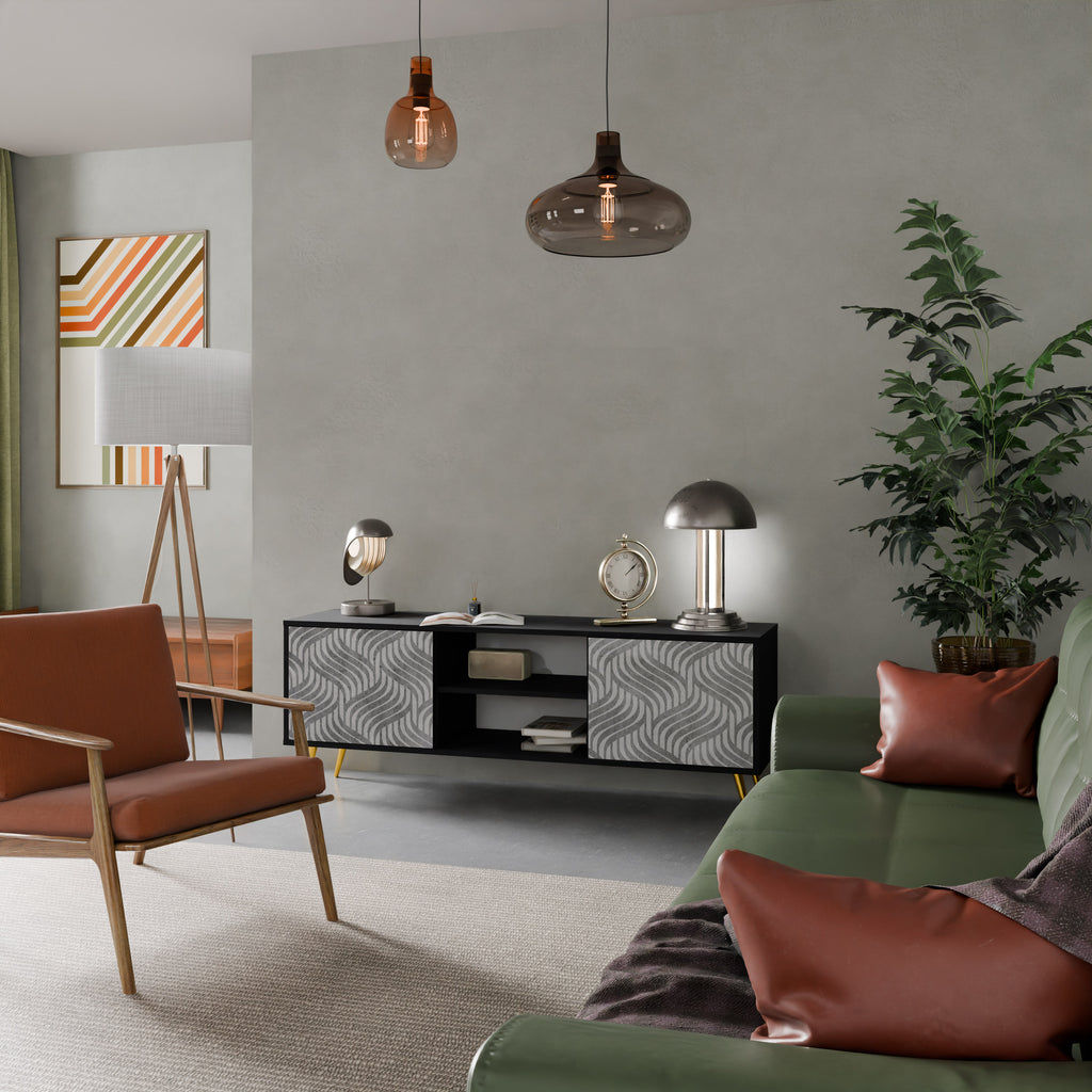 Mueble de TV de 2 puertas CONCRETE MOVEMENT con acabado negro