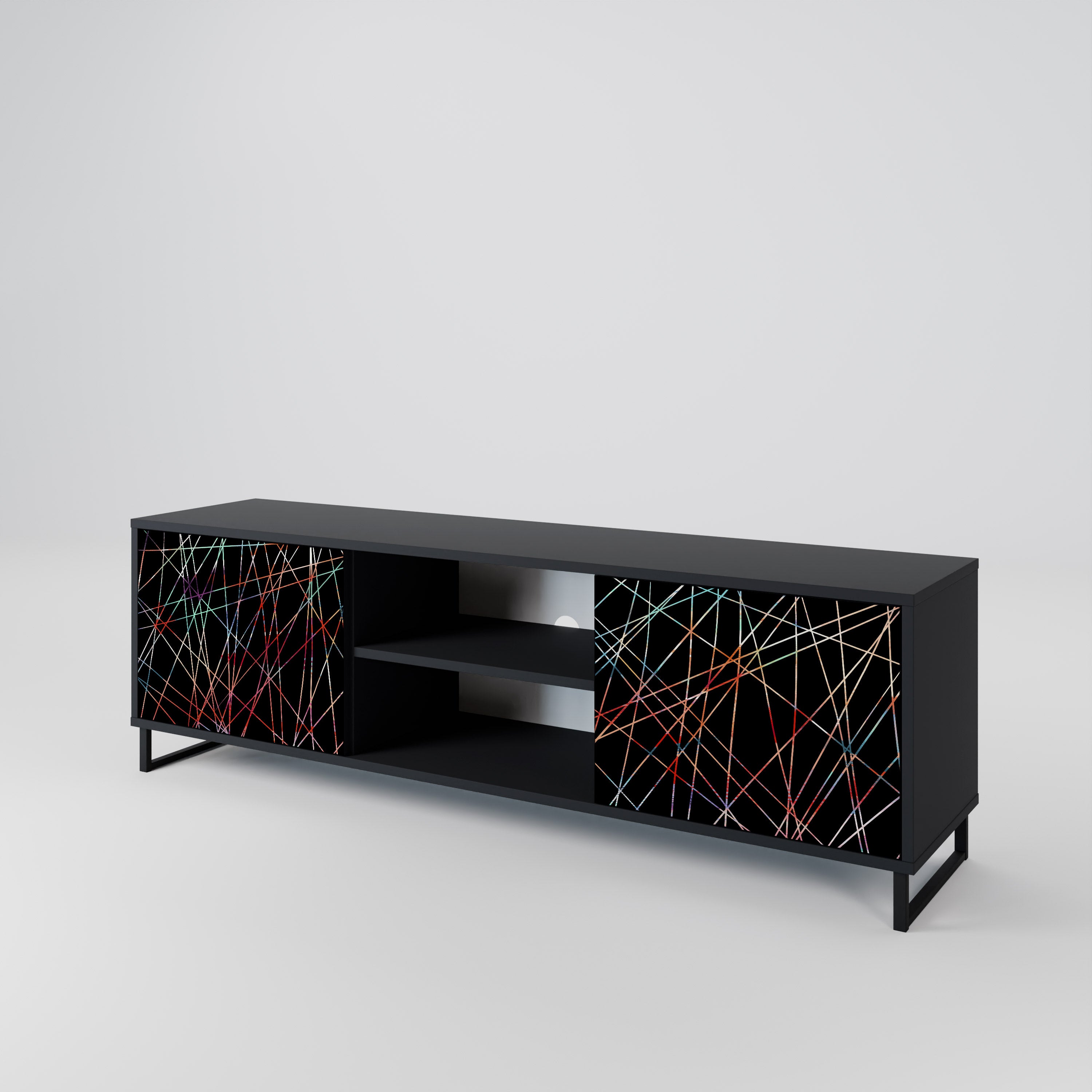 Mueble de TV de 2 puertas LUMINOUS SNARE con acabado negro