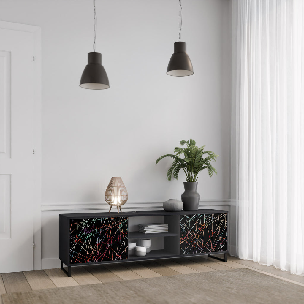 Mueble de TV de 2 puertas LUMINOUS SNARE con acabado negro