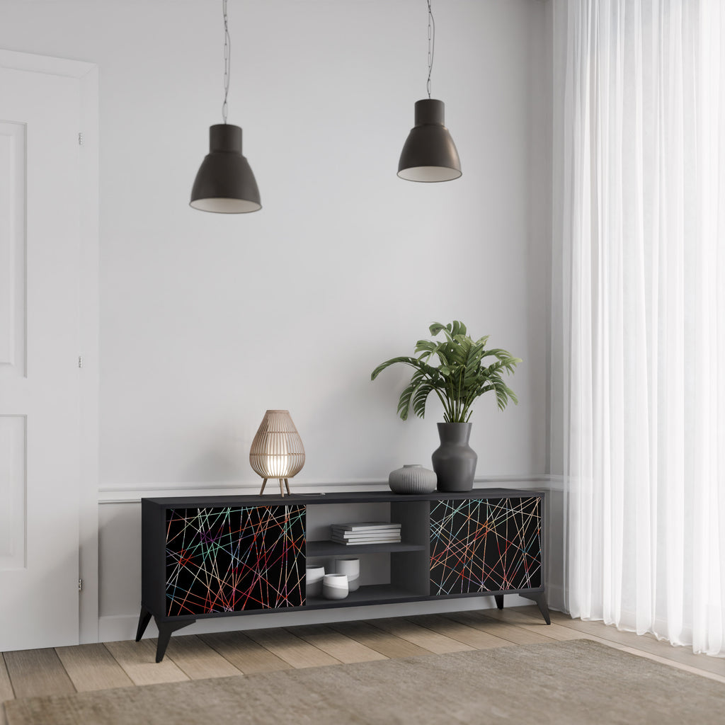 Mueble de TV de 2 puertas LUMINOUS SNARE con acabado negro