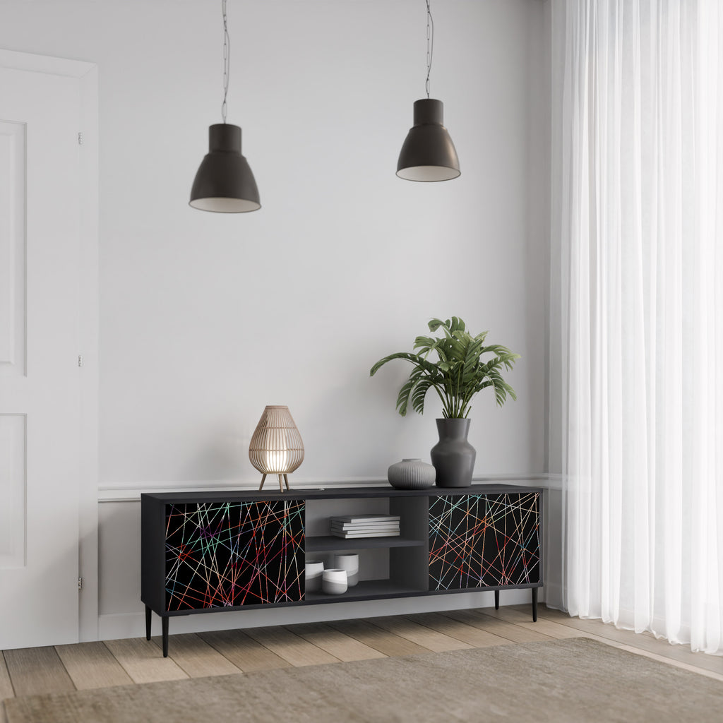 Mueble de TV de 2 puertas LUMINOUS SNARE con acabado negro