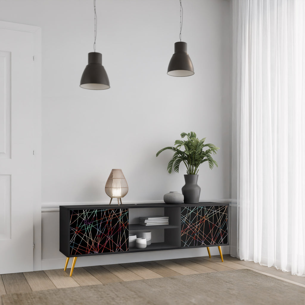 Mueble de TV de 2 puertas LUMINOUS SNARE con acabado negro