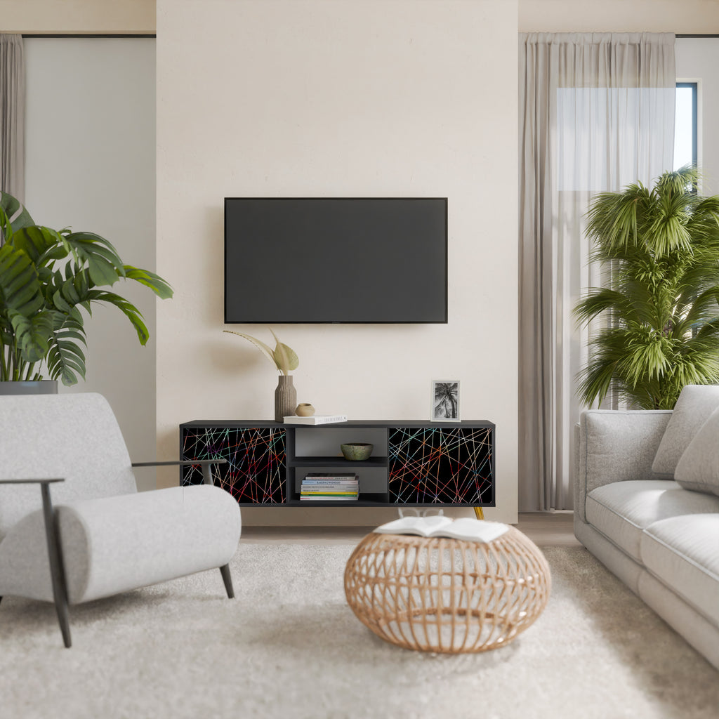 Mueble de TV de 2 puertas LUMINOUS SNARE con acabado negro