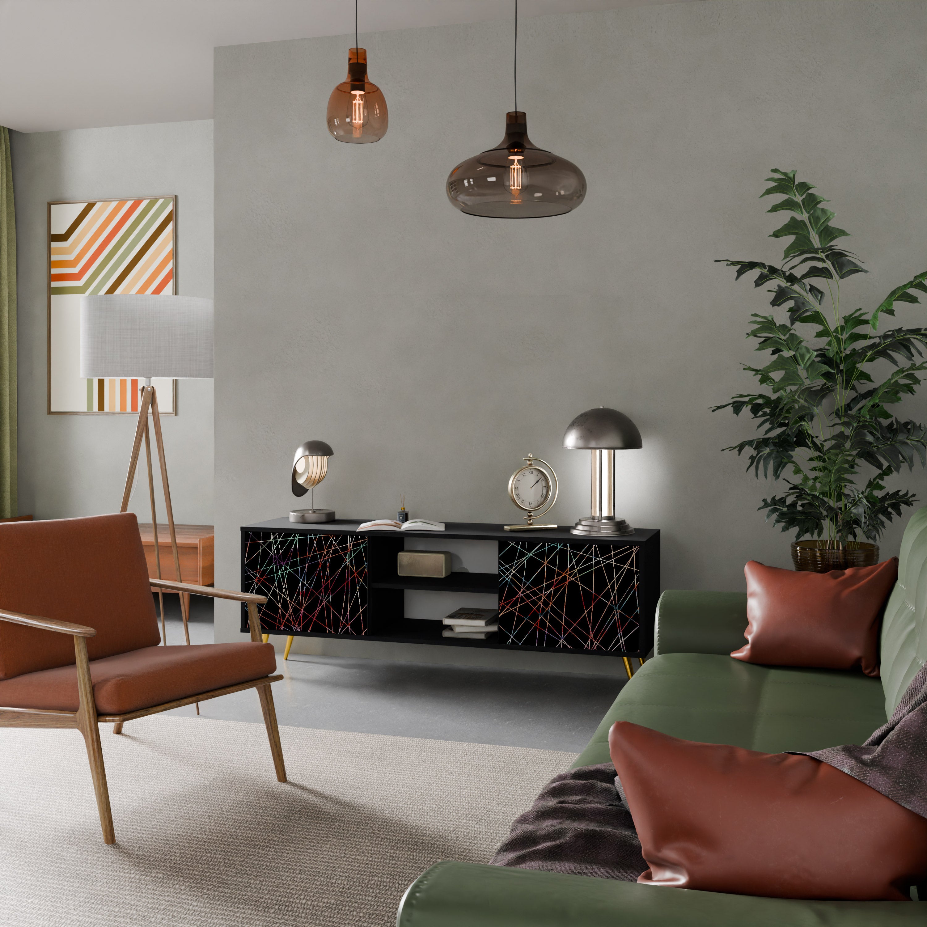 Mueble de TV de 2 puertas LUMINOUS SNARE con acabado negro