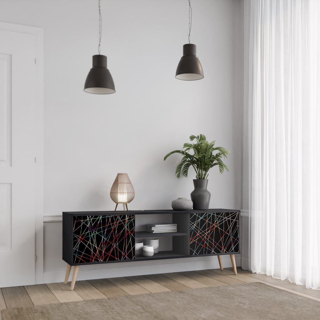 Mueble de TV de 2 puertas LUMINOUS SNARE con acabado negro