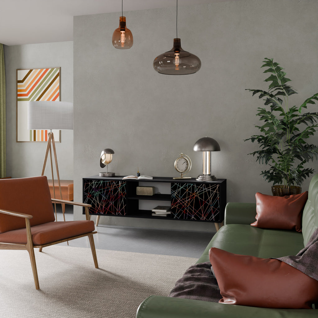 Mueble de TV de 2 puertas LUMINOUS SNARE con acabado negro