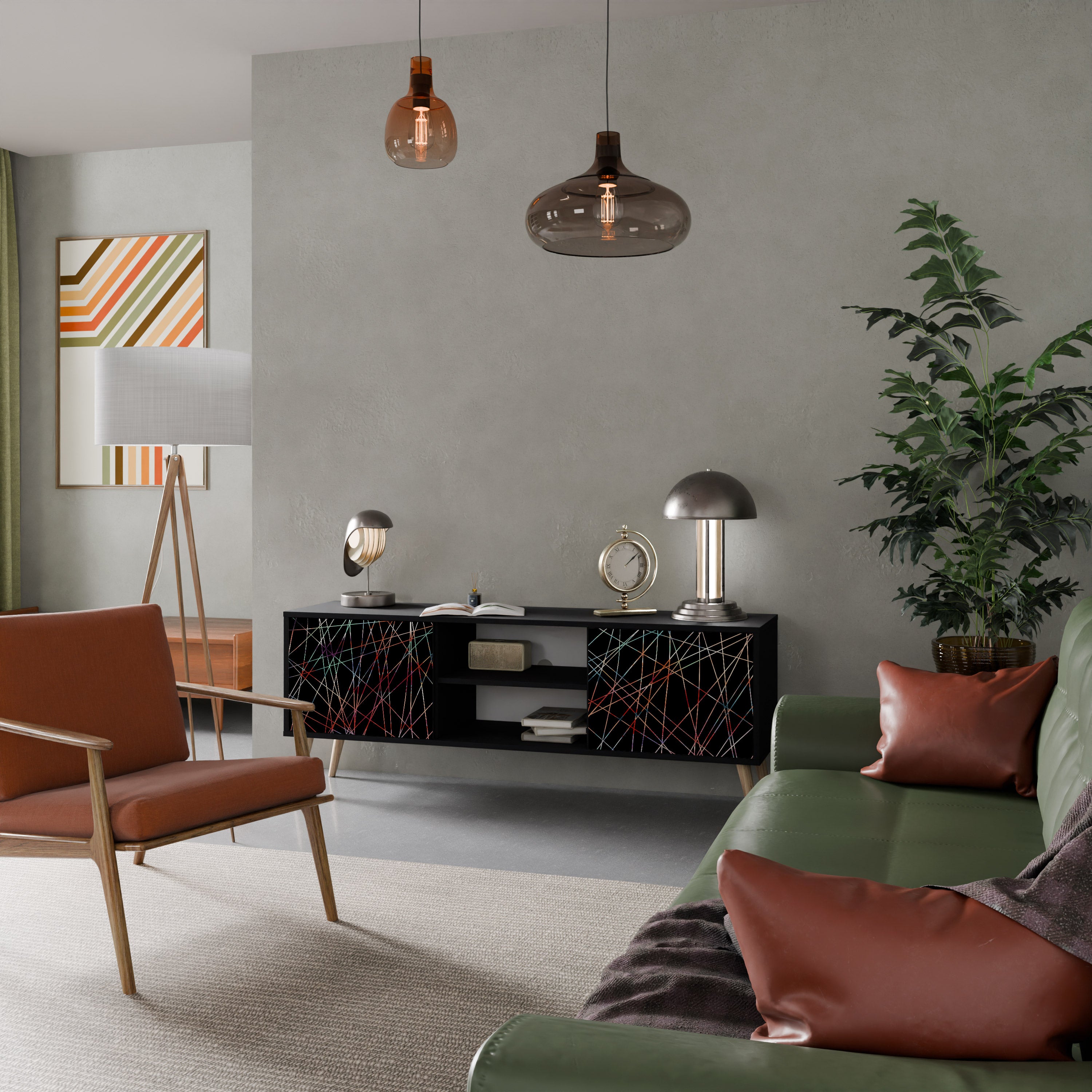 Mueble de TV de 2 puertas LUMINOUS SNARE con acabado negro