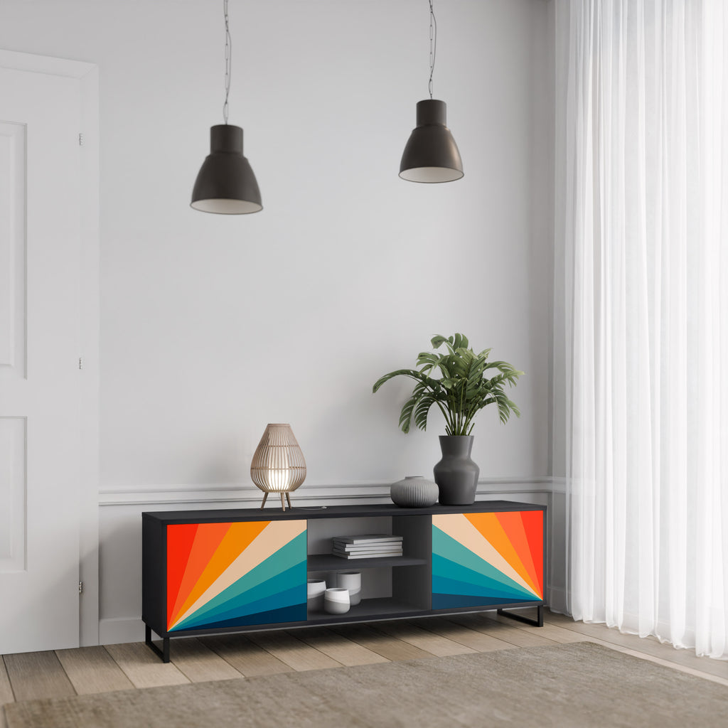 Mueble de TV PRISM CONCUSSION de 2 puertas con acabado negro