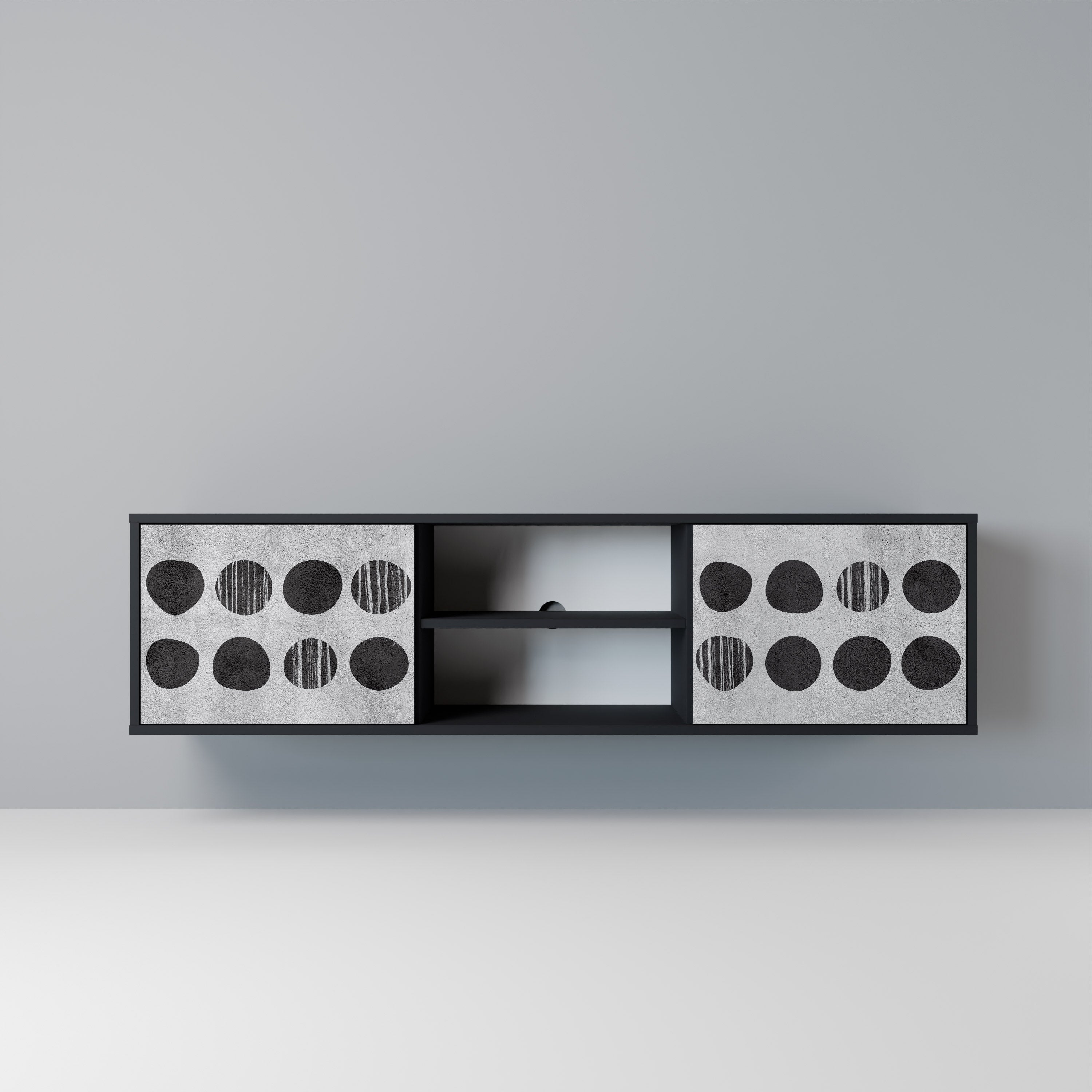 Mueble de TV de 2 puertas GHOSTLY GRADIENTS con acabado negro