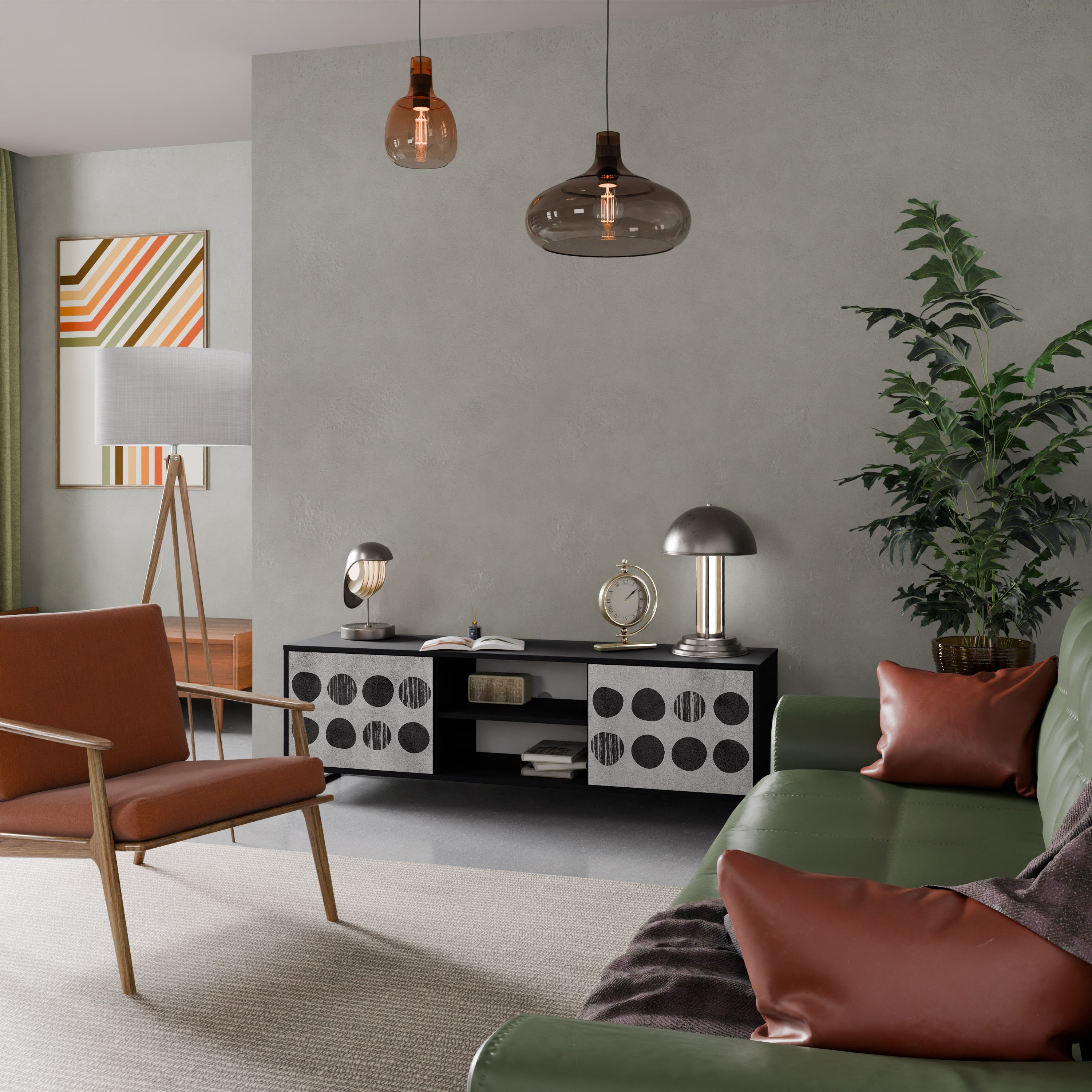 Mueble de TV de 2 puertas GHOSTLY GRADIENTS con acabado negro