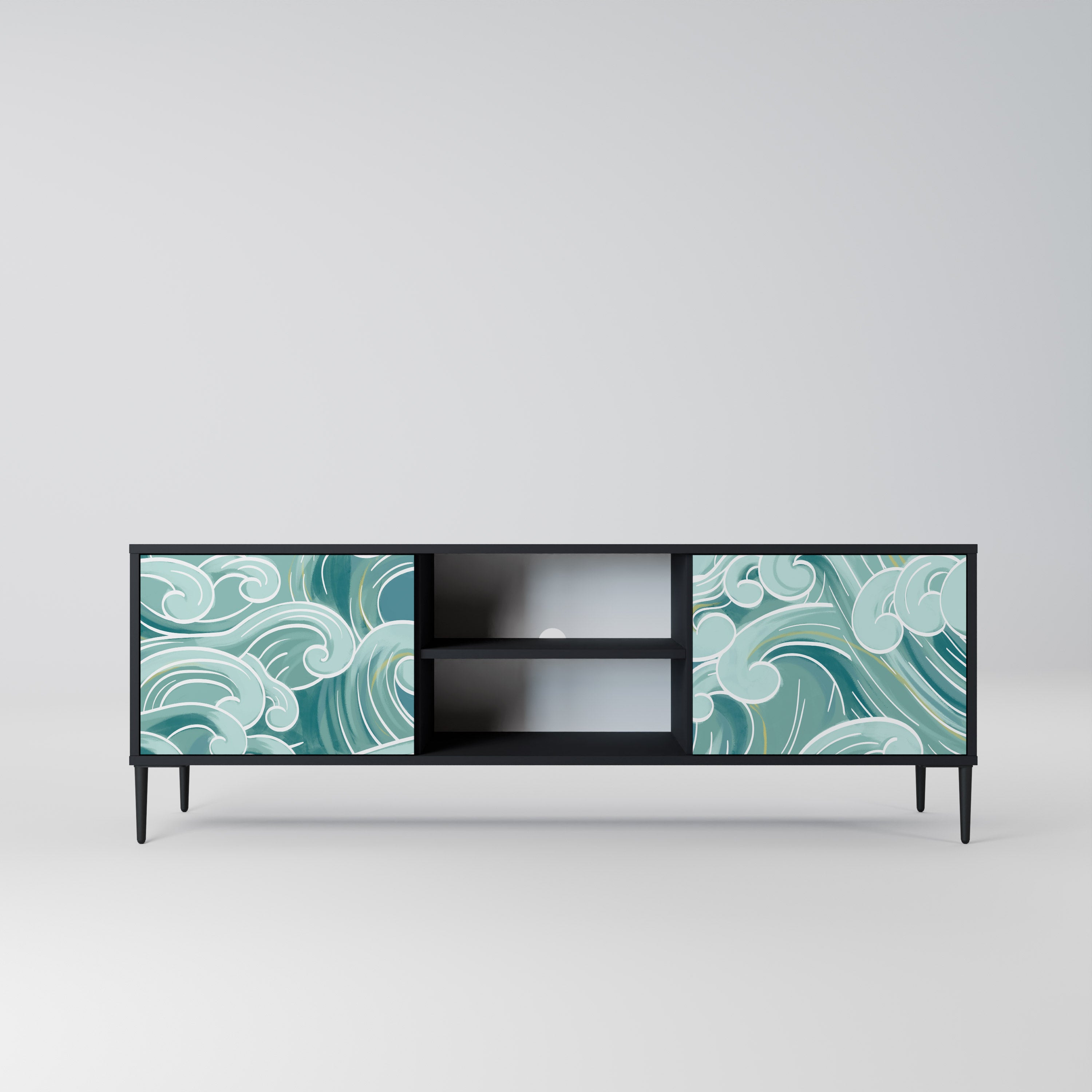 Mueble de TV ASIAN SWAY de 2 puertas con acabado negro