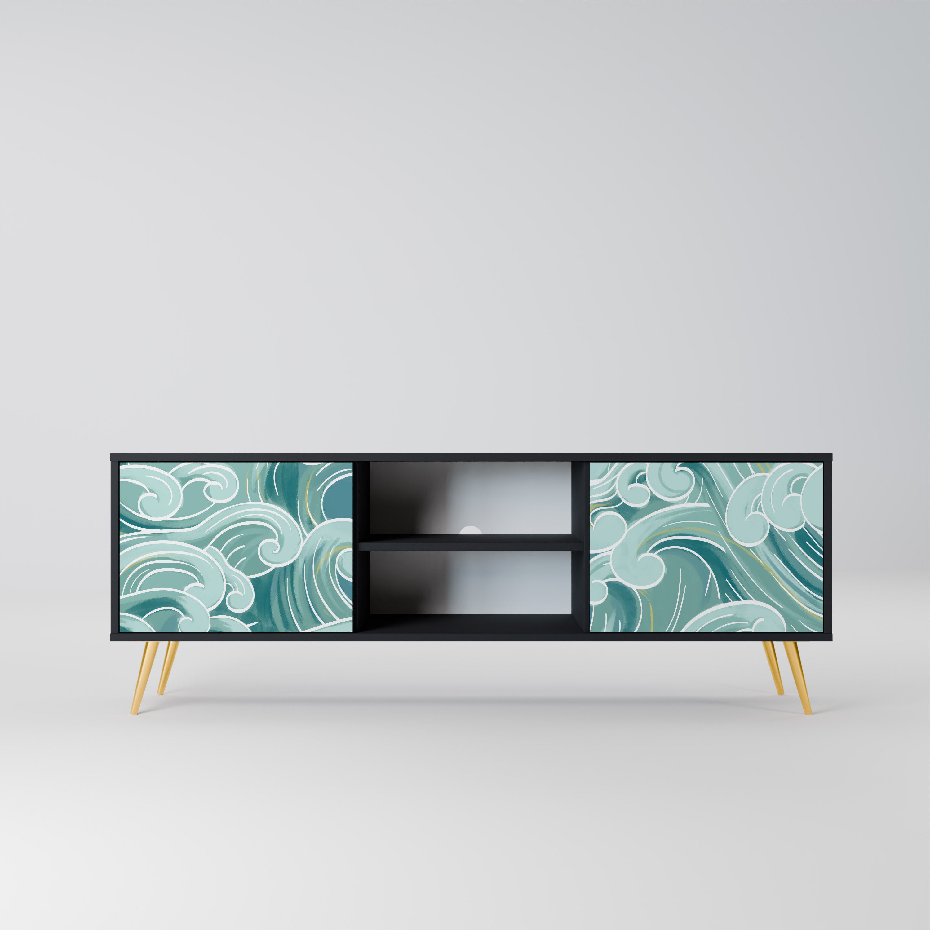 Mueble de TV ASIAN SWAY de 2 puertas con acabado negro