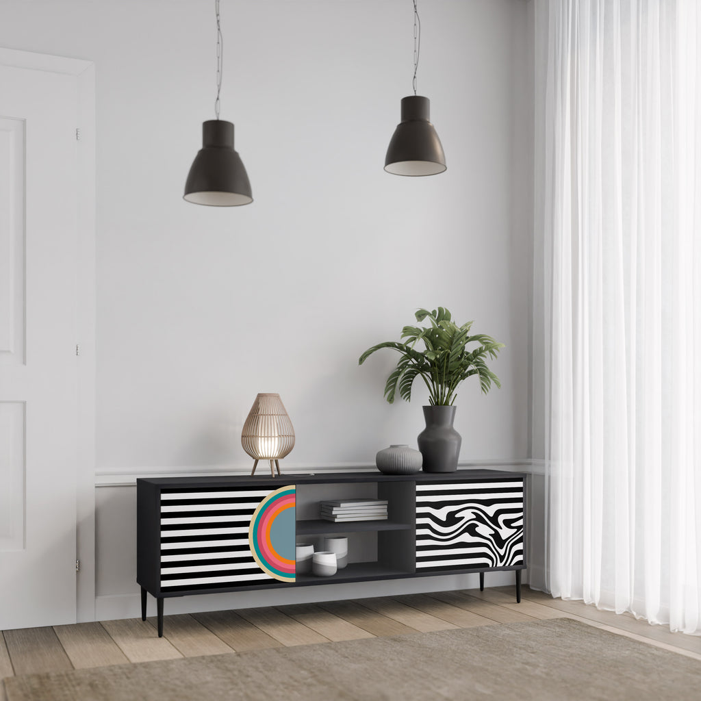 Mueble de TV de 2 puertas SPECTRA SHOWCASE con acabado negro