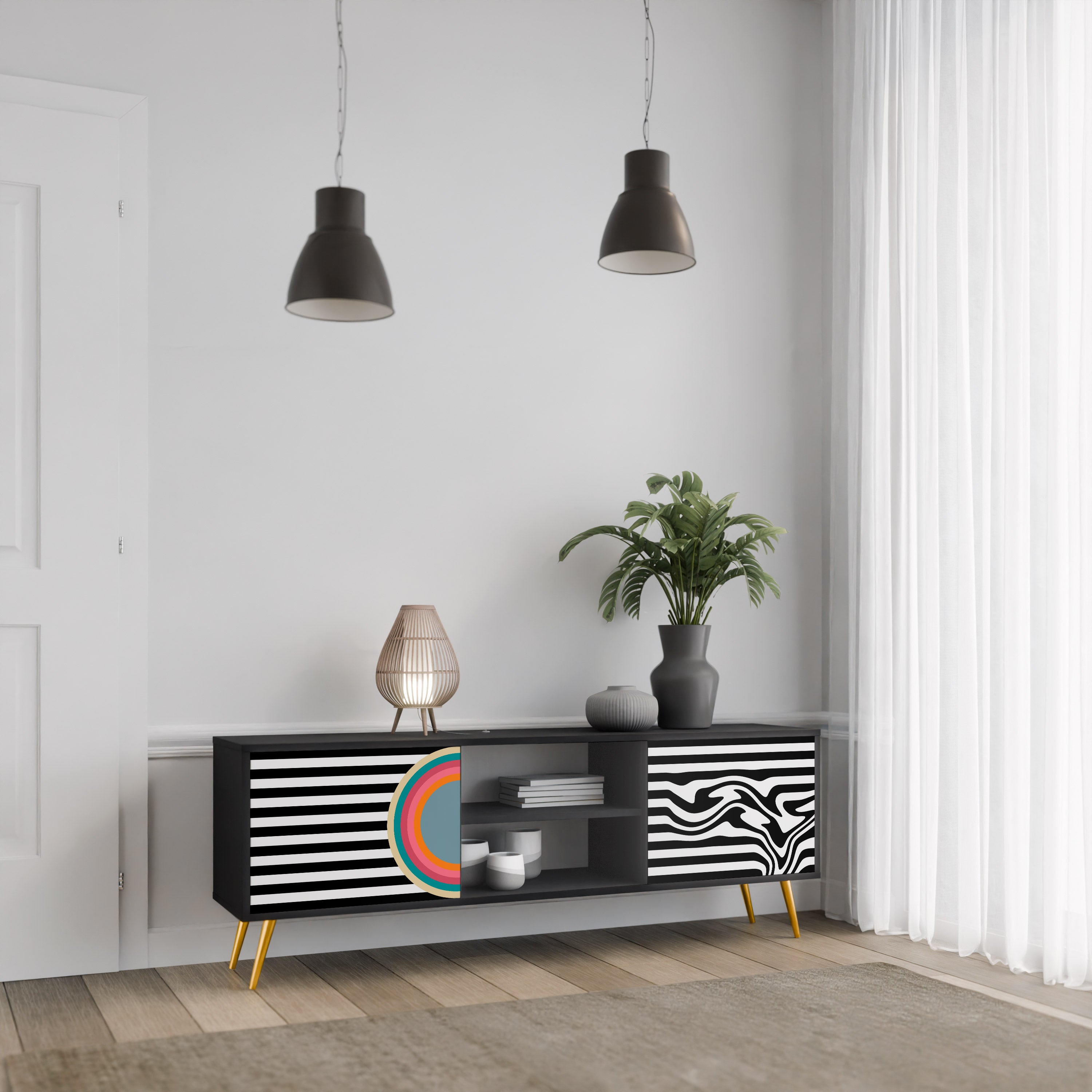 Mueble de TV de 2 puertas SPECTRA SHOWCASE con acabado negro