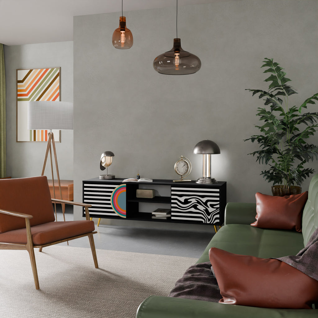 Mueble de TV de 2 puertas SPECTRA SHOWCASE con acabado negro