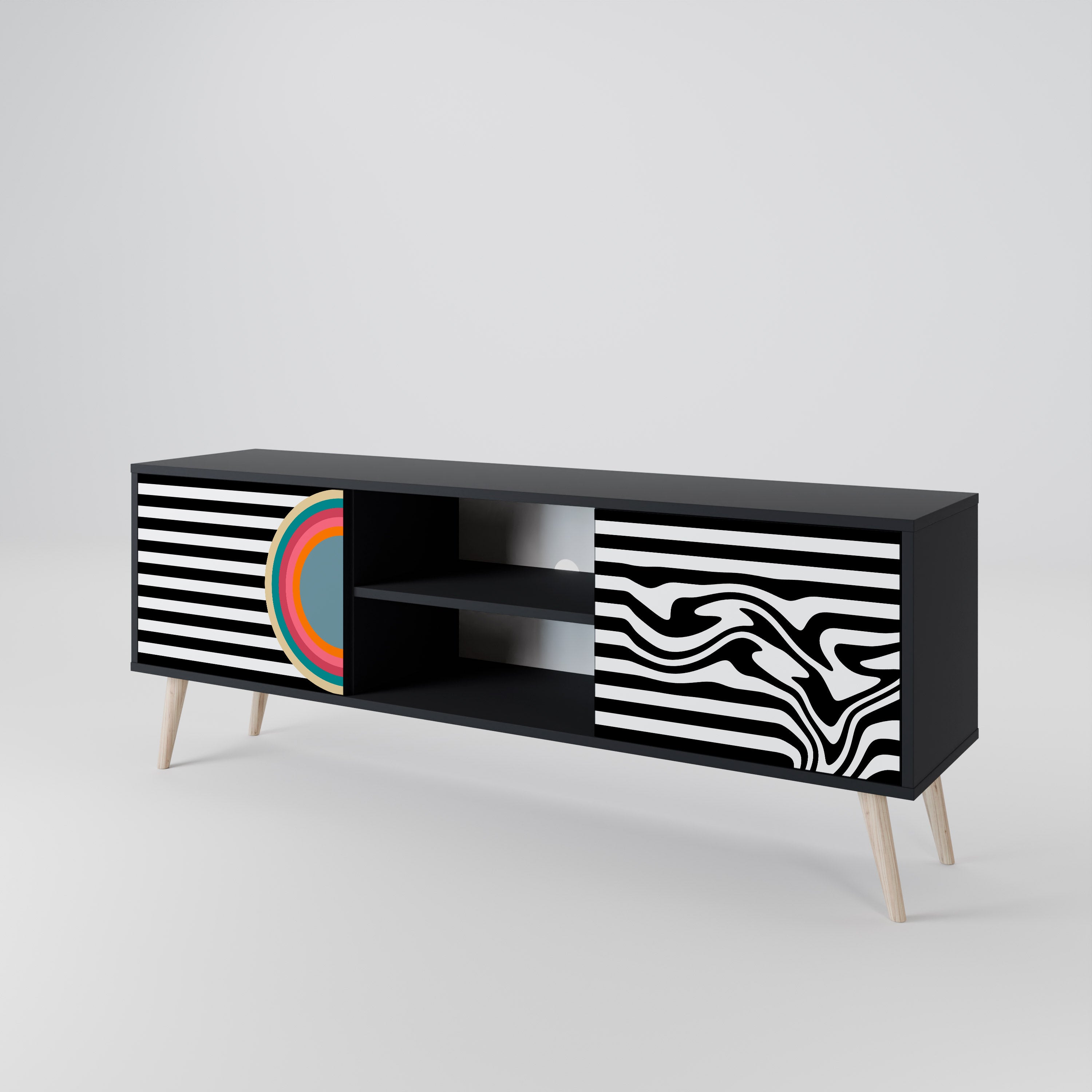 Mueble de TV de 2 puertas SPECTRA SHOWCASE con acabado negro