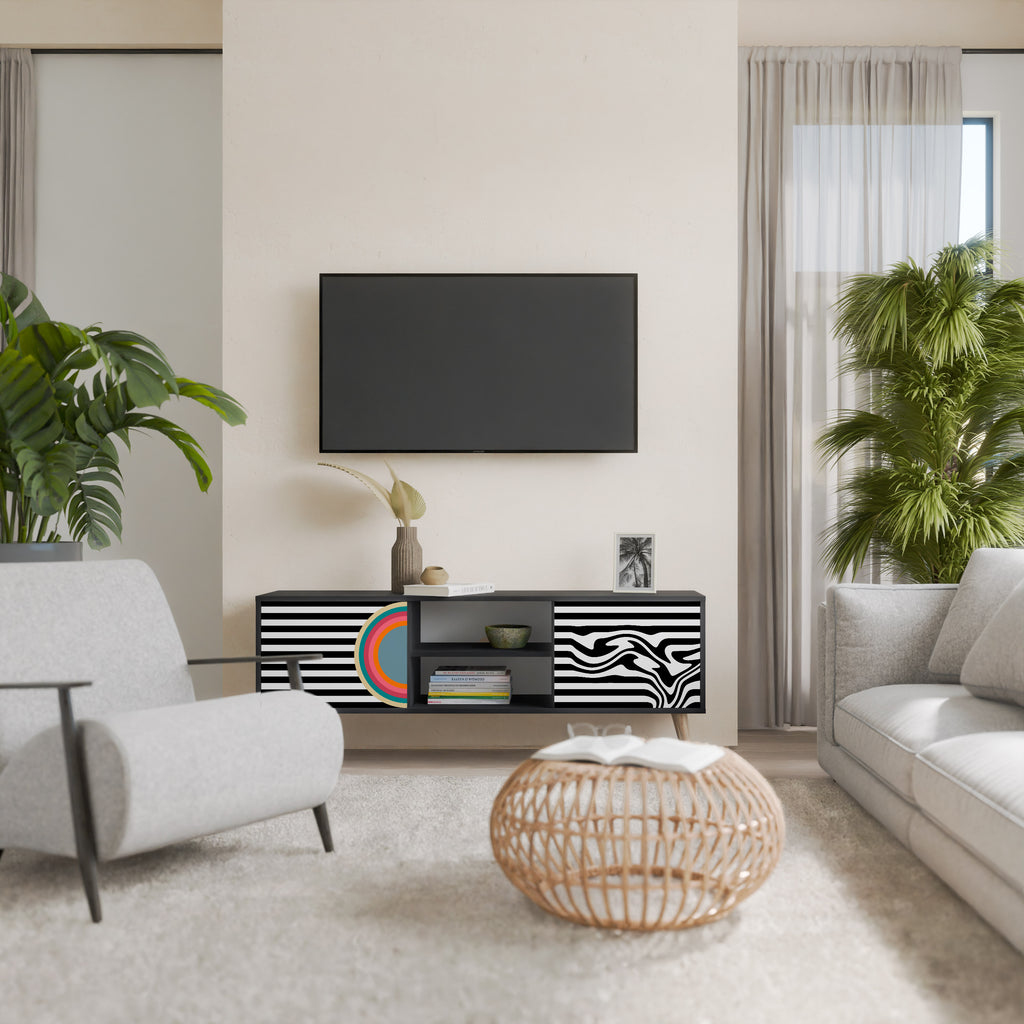 Mueble de TV de 2 puertas SPECTRA SHOWCASE con acabado negro