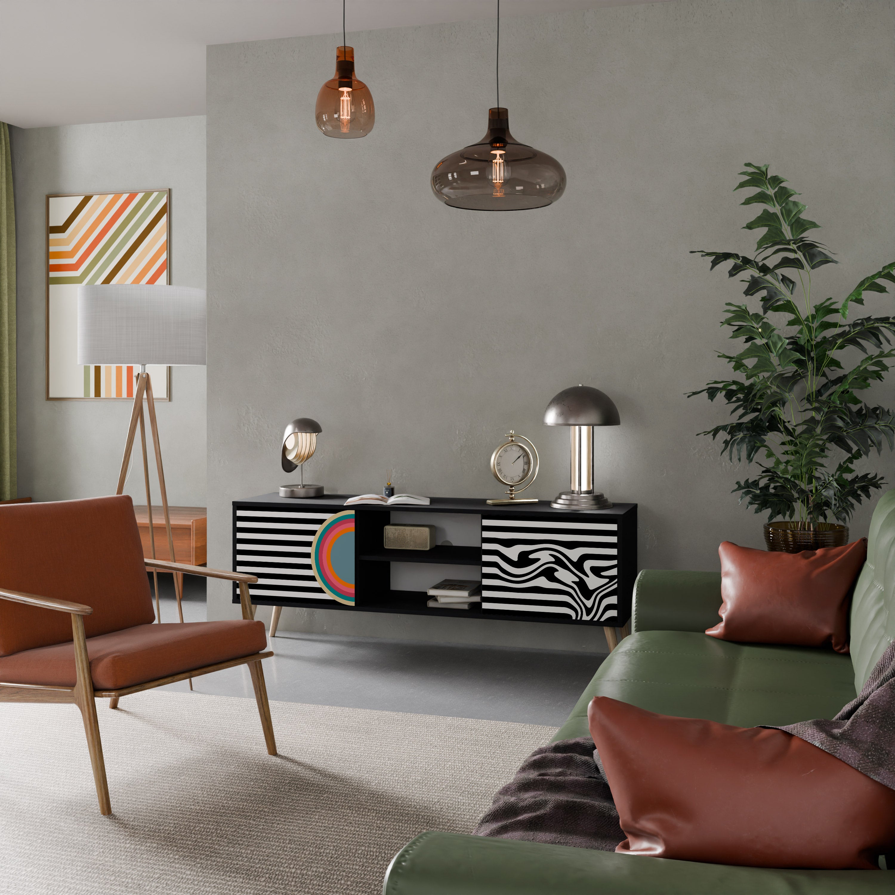 Mueble de TV de 2 puertas SPECTRA SHOWCASE con acabado negro