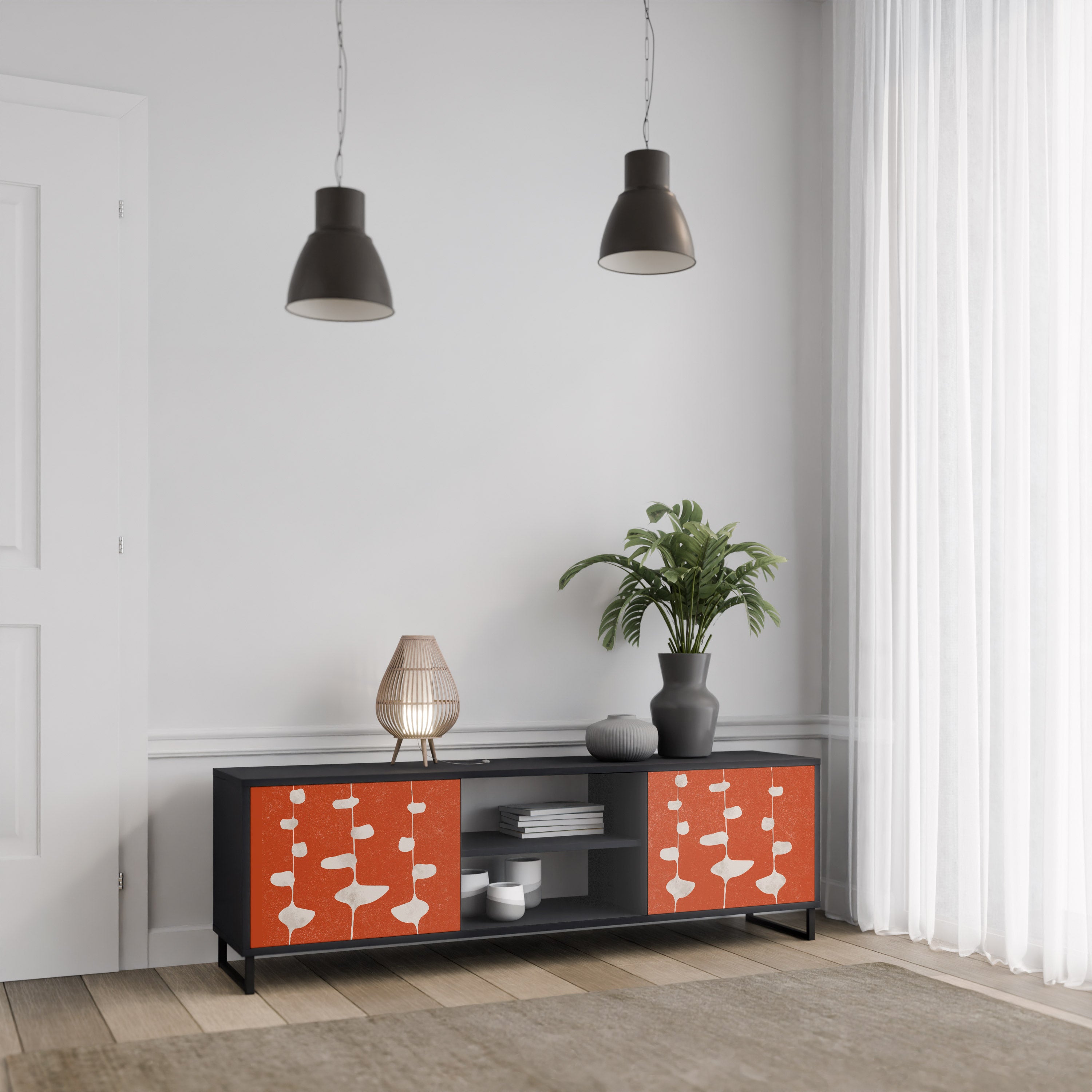 Mueble de TV de 2 puertas COURAGE MOLD con acabado negro