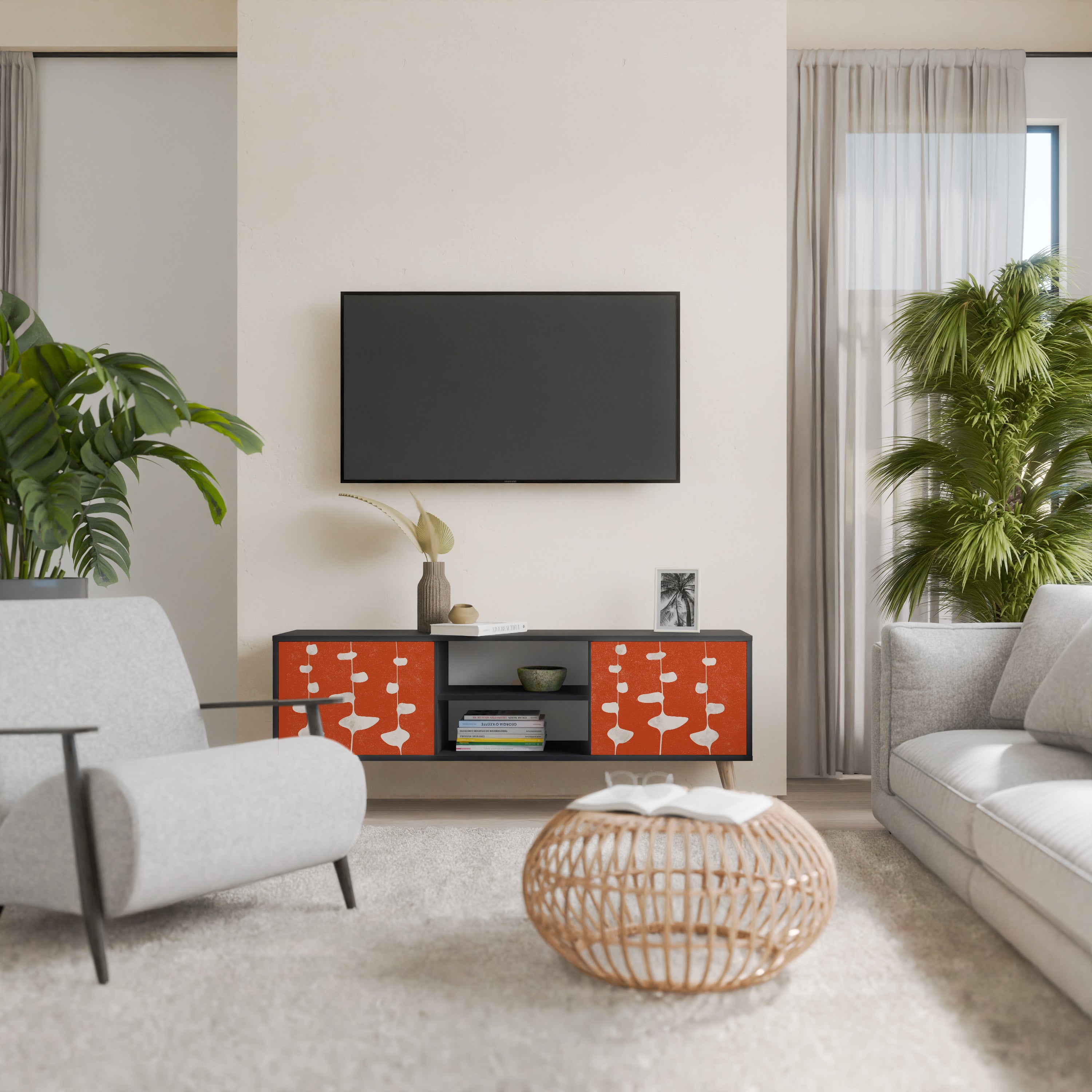 Mueble de TV de 2 puertas COURAGE MOLD con acabado negro