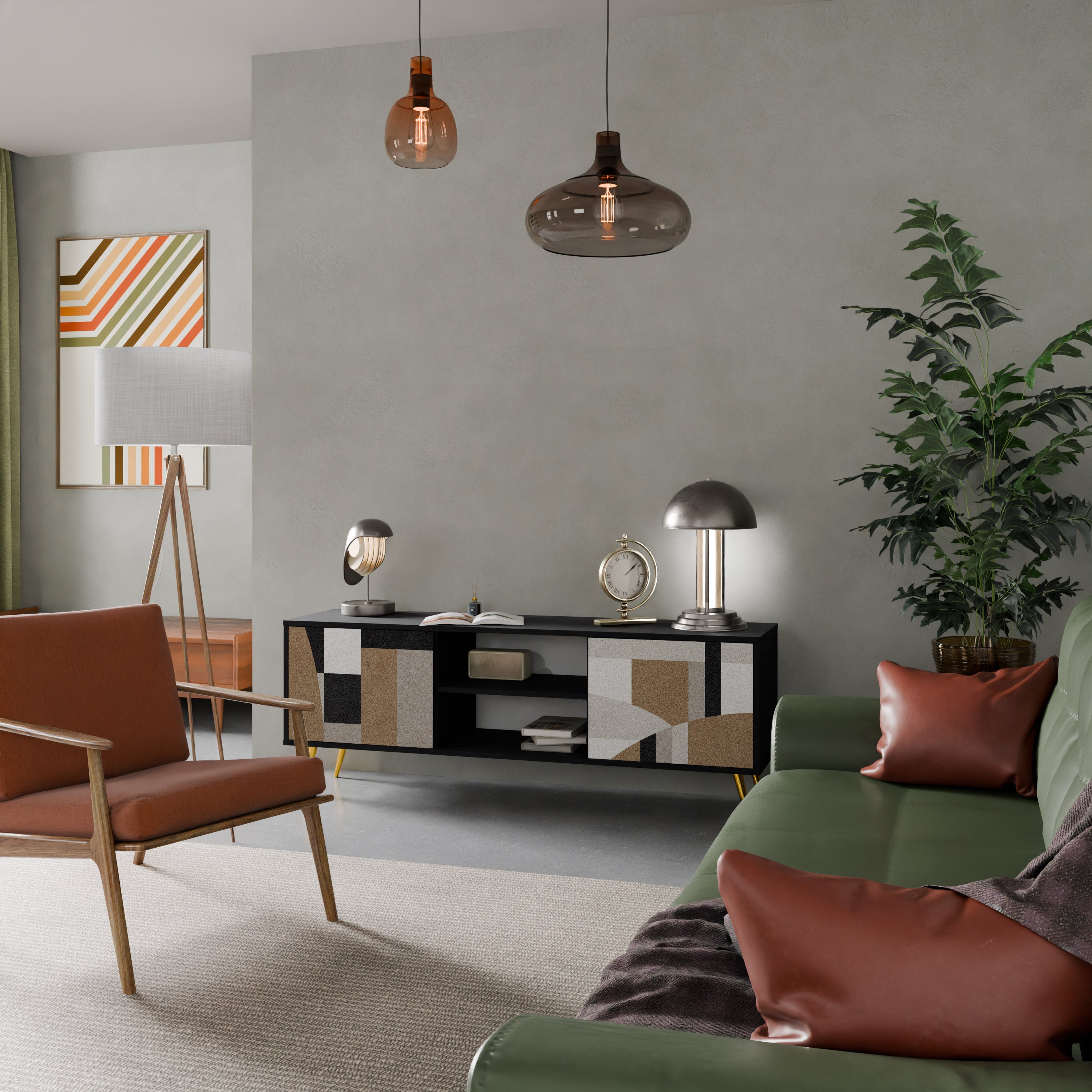 Mueble de TV DELICATE MEMENTO de 2 puertas con acabado negro