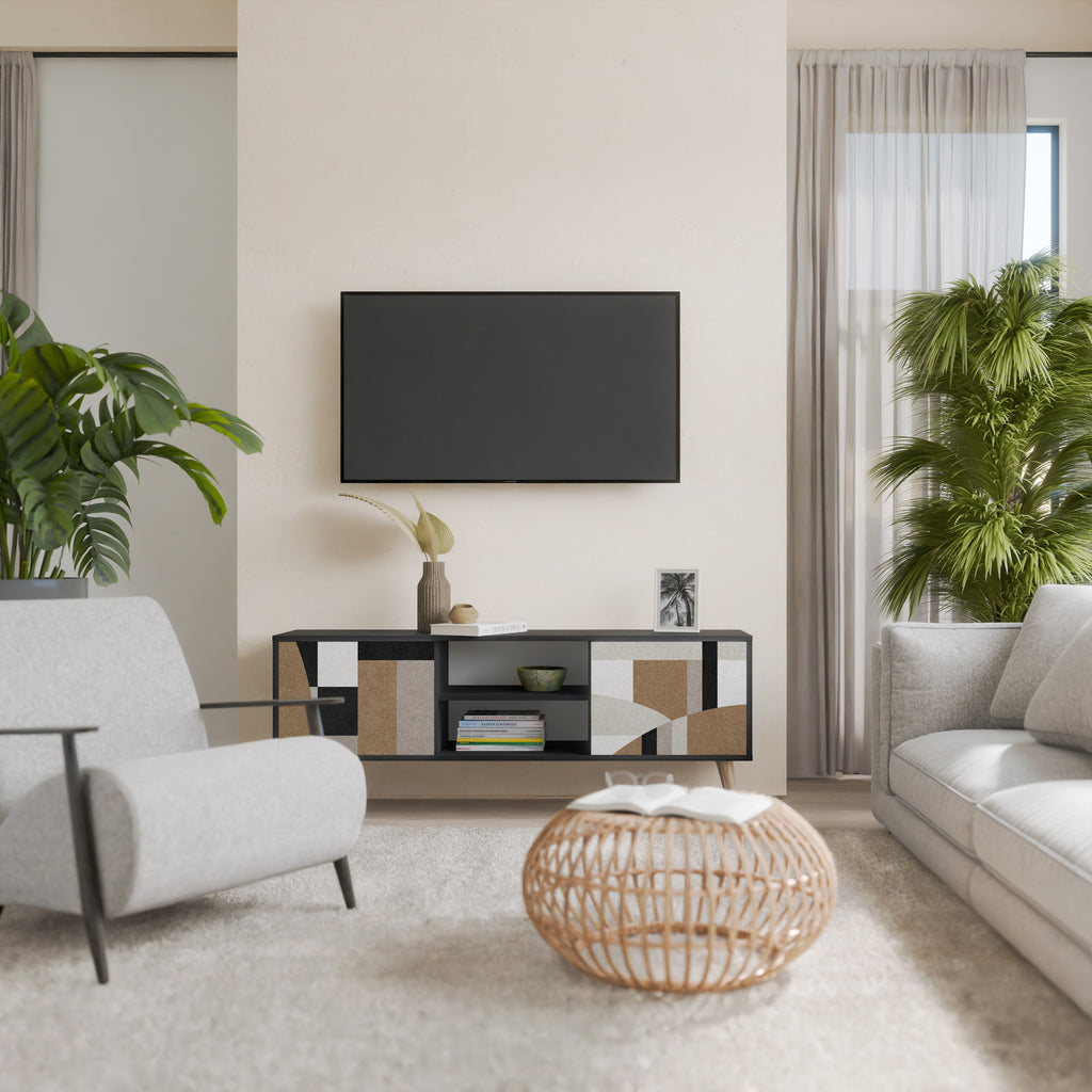 Mueble de TV DELICATE MEMENTO de 2 puertas con acabado negro